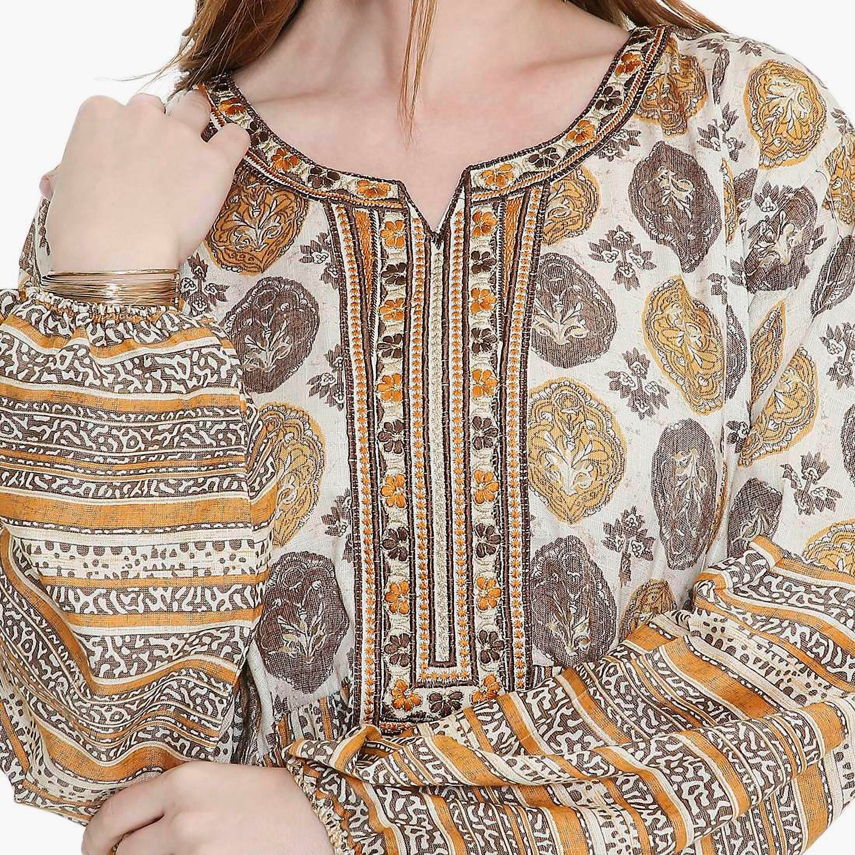 HanaandSara Geometric Print and Embroidered Yoke Women's Jalabiya-women-arabicclothing-jalabiyas-image-17