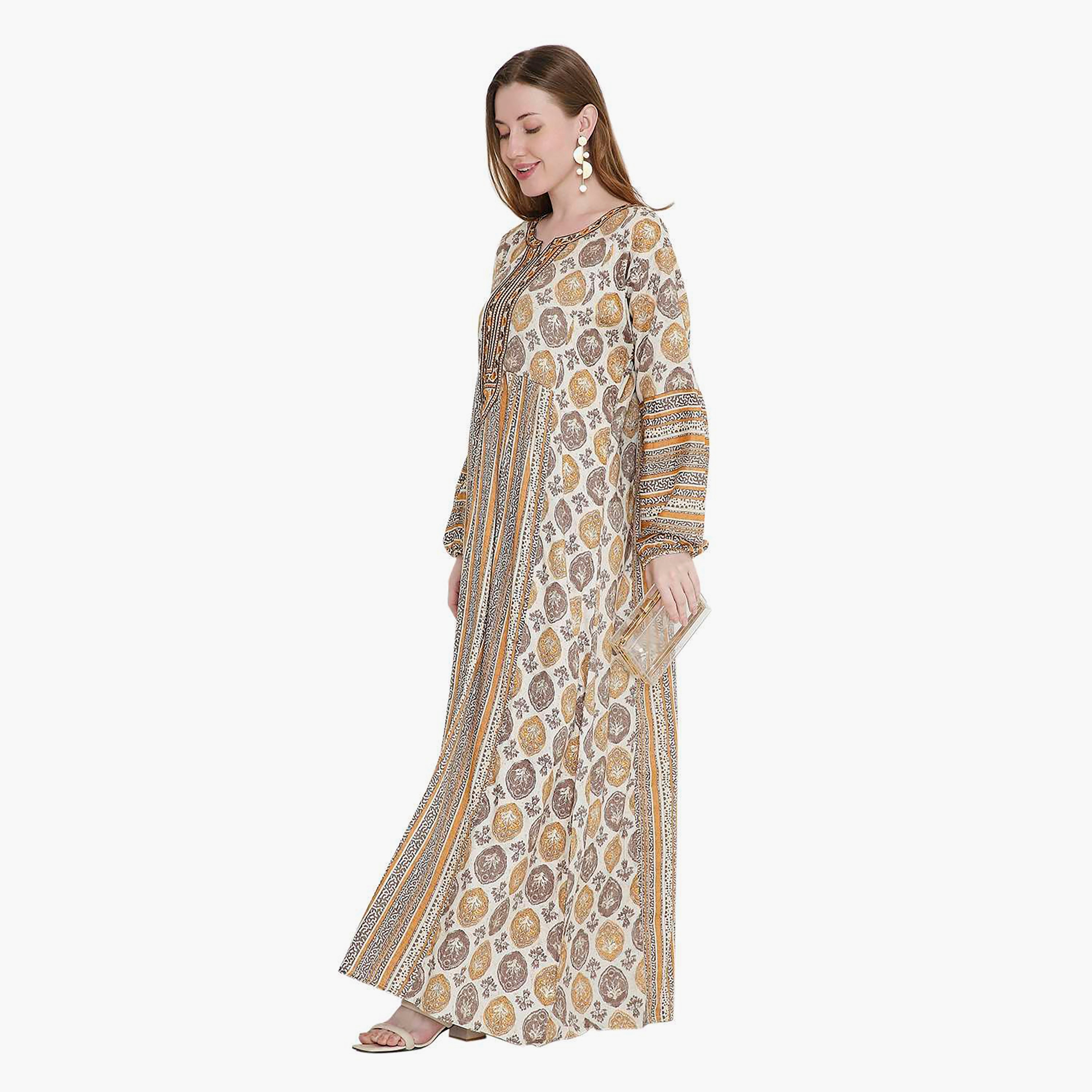 HanaandSara Geometric Print and Embroidered Yoke Women's Jalabiya-women-arabicclothing-jalabiyas-image-18