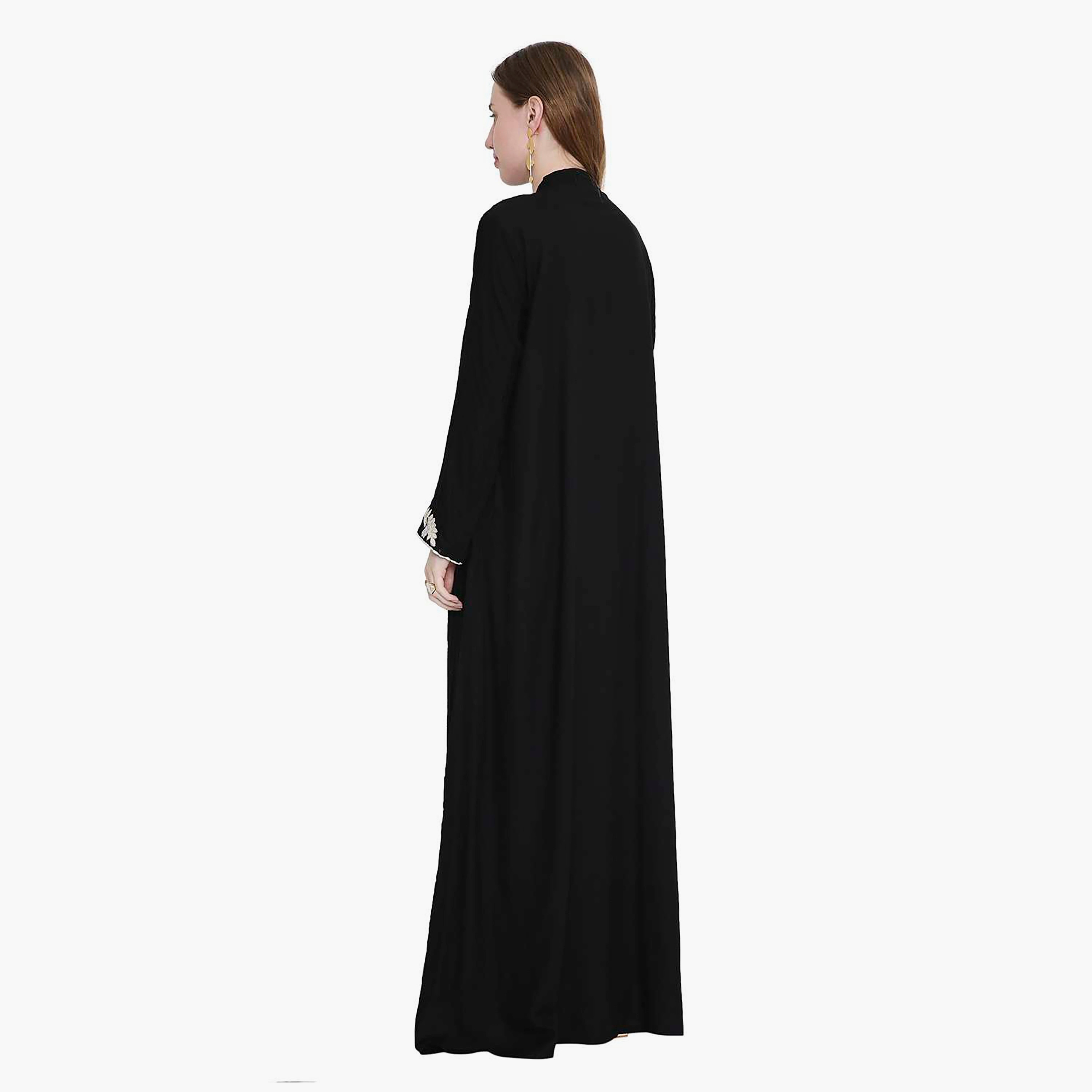 جلابية نسائية مطرزة وياقة ماندارين باللون الأسود من هانا اند سارة-women-arabicclothing-jalabiyas-image-5