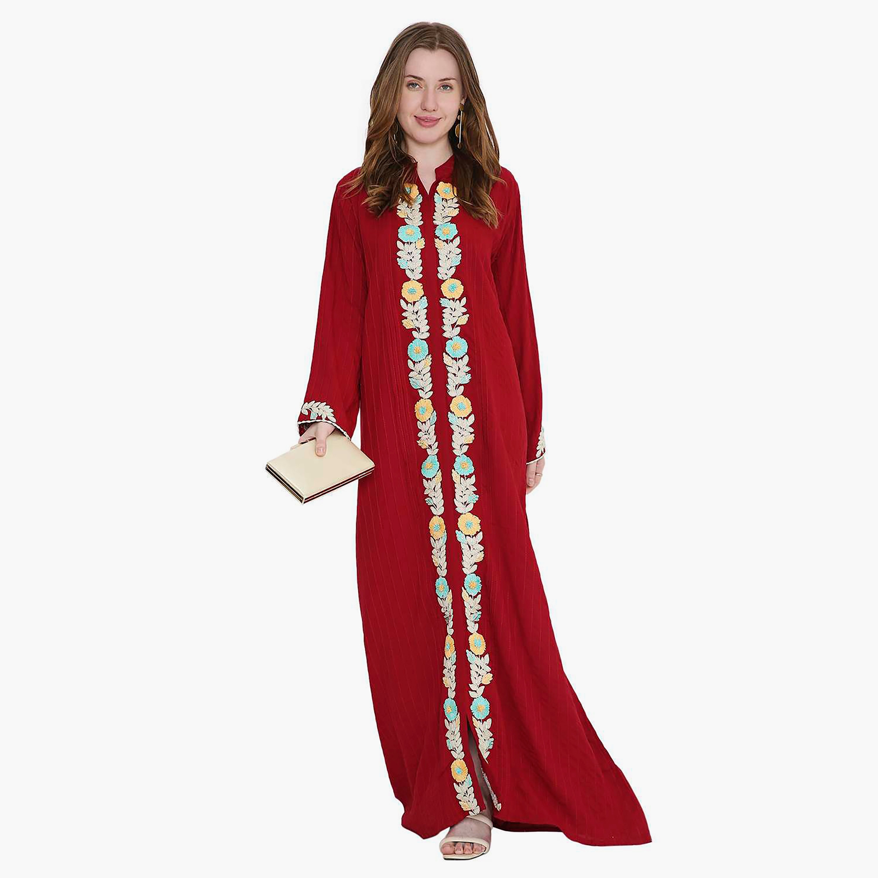 جلابية نسائية مطرزة وياقة ماندارين إغلاق بدبوس من هانا اند سارة-women-arabicclothing-jalabiyas-image-6