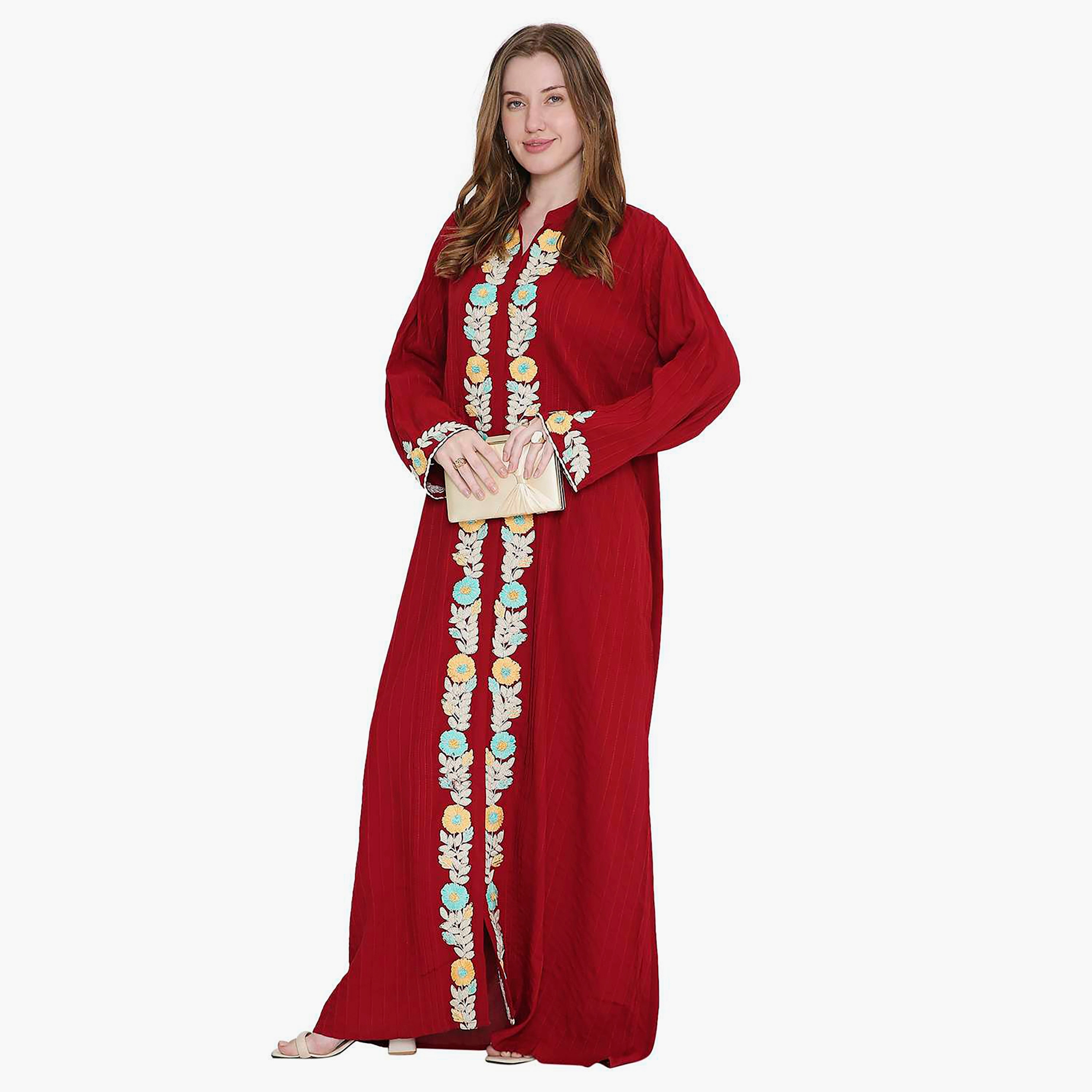جلابية نسائية مطرزة وياقة ماندارين إغلاق بدبوس من هانا اند سارة-women-arabicclothing-jalabiyas-image-8