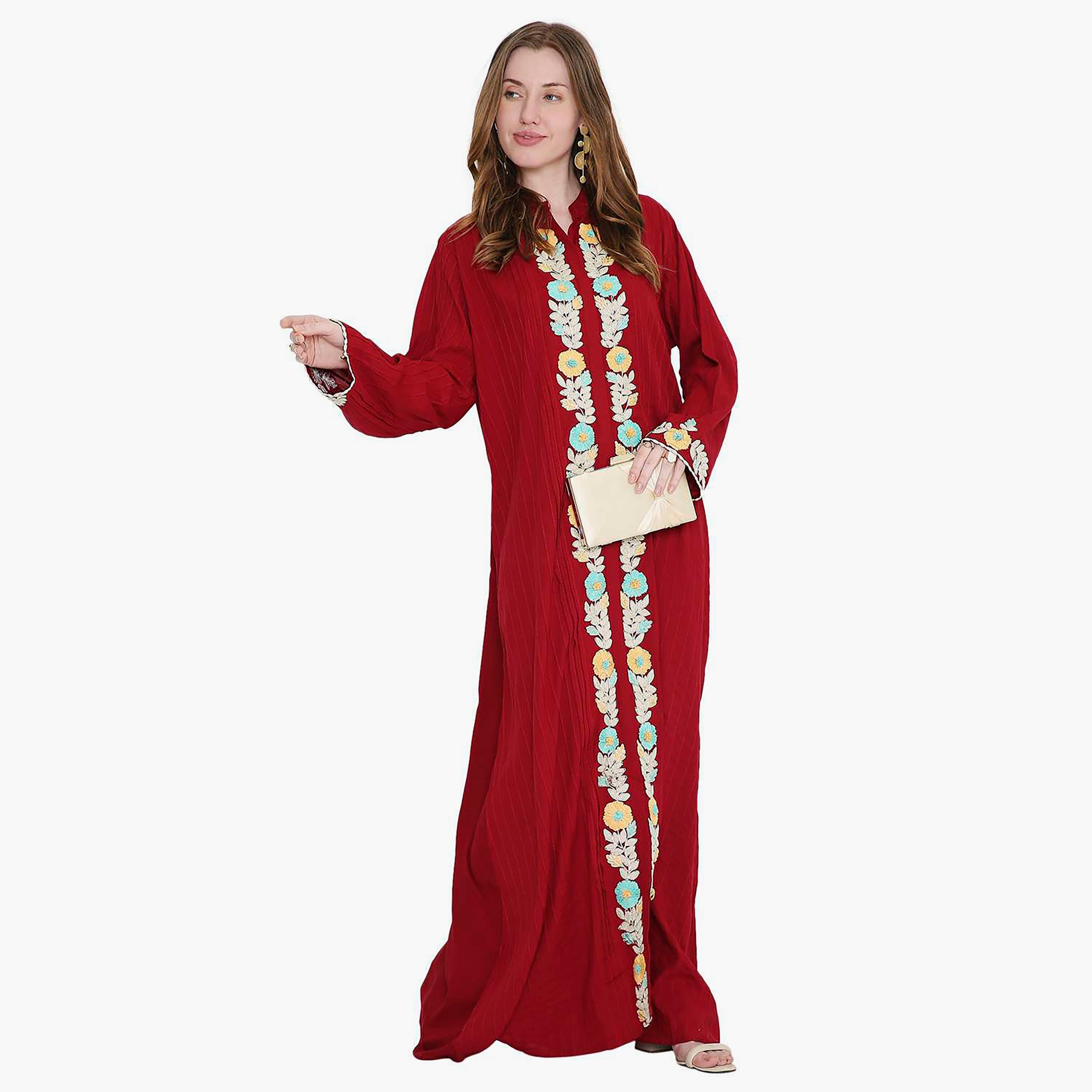 جلابية نسائية مطرزة وياقة ماندارين إغلاق بدبوس من هانا اند سارة-women-arabicclothing-jalabiyas-image-9