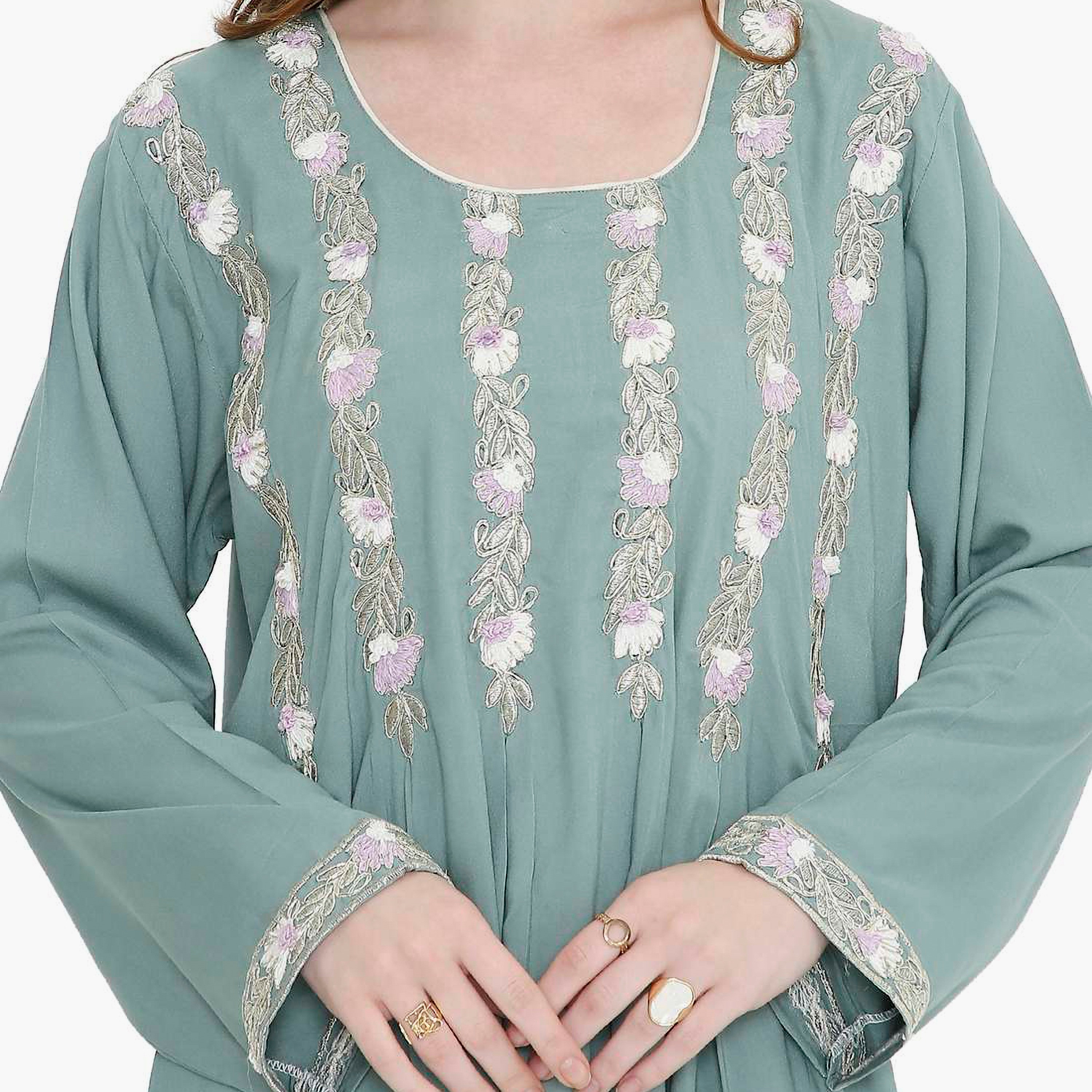 HanaandSara Leaf Embroidered Women's Jalabiya-women-arabicclothing-jalabiyas-image-2