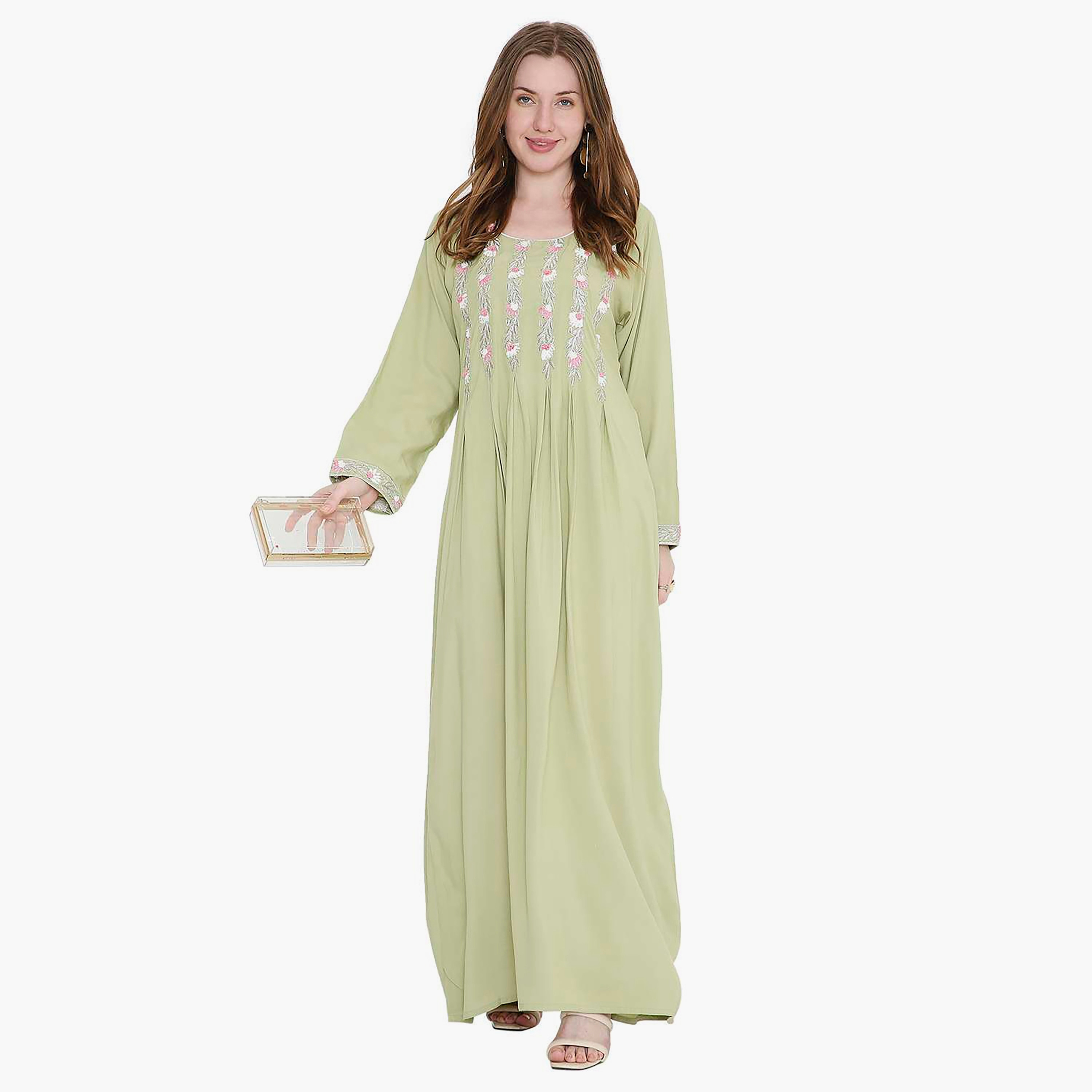 HanaandSara Leaf Embroidered Women's Jalabiya-women-arabicclothing-jalabiyas-image-11