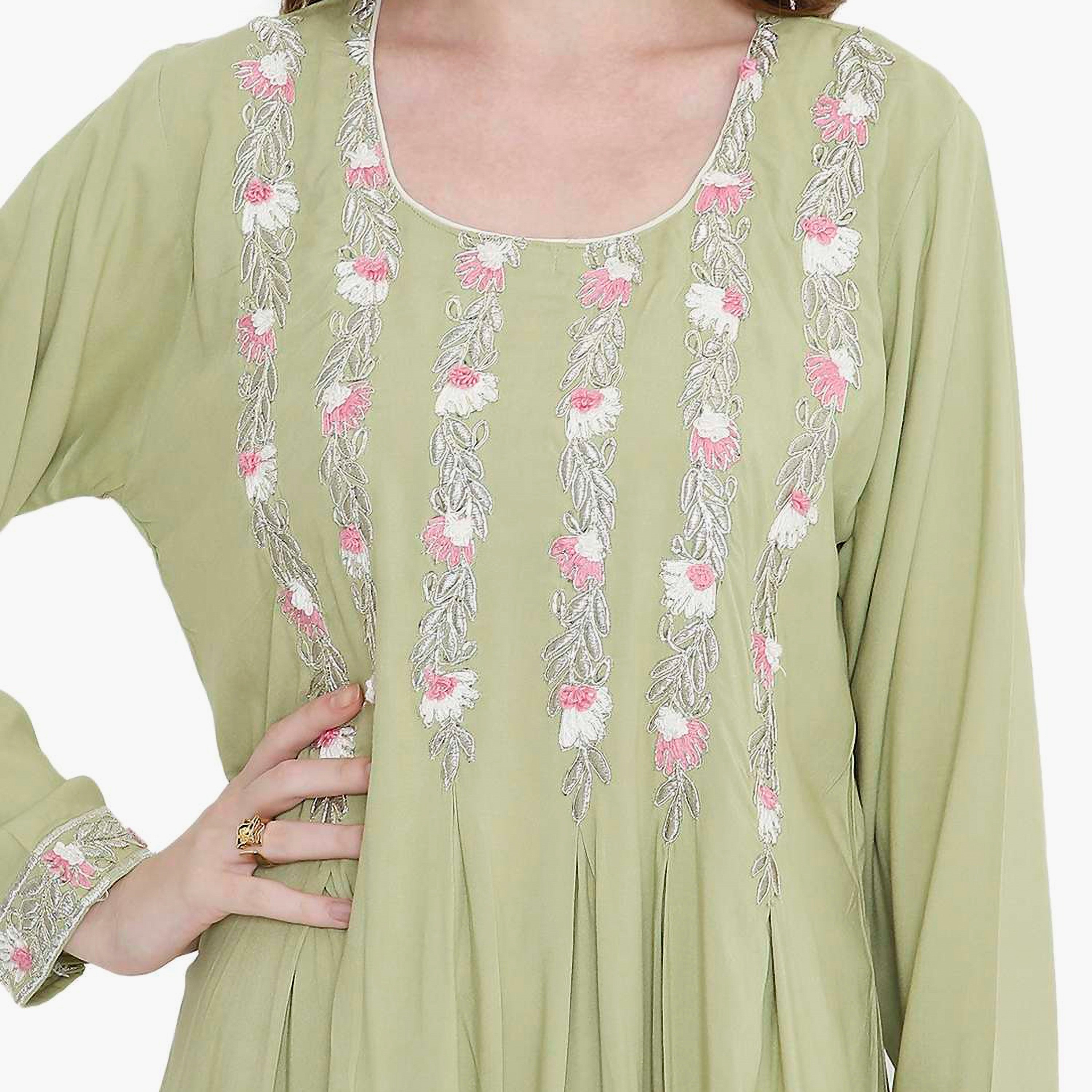 HanaandSara Leaf Embroidered Women's Jalabiya-women-arabicclothing-jalabiyas-image-12