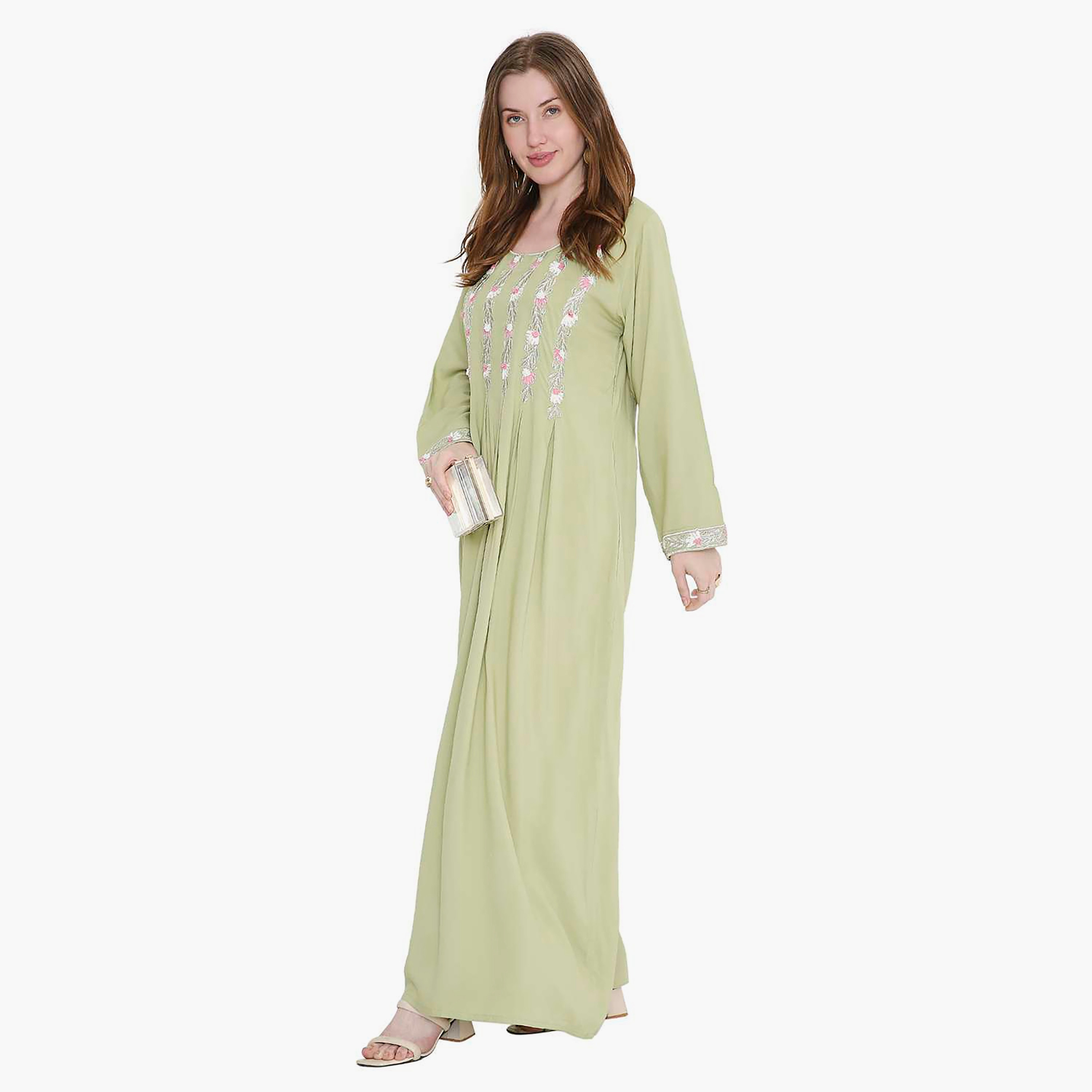 HanaandSara Leaf Embroidered Women's Jalabiya-women-arabicclothing-jalabiyas-image-13