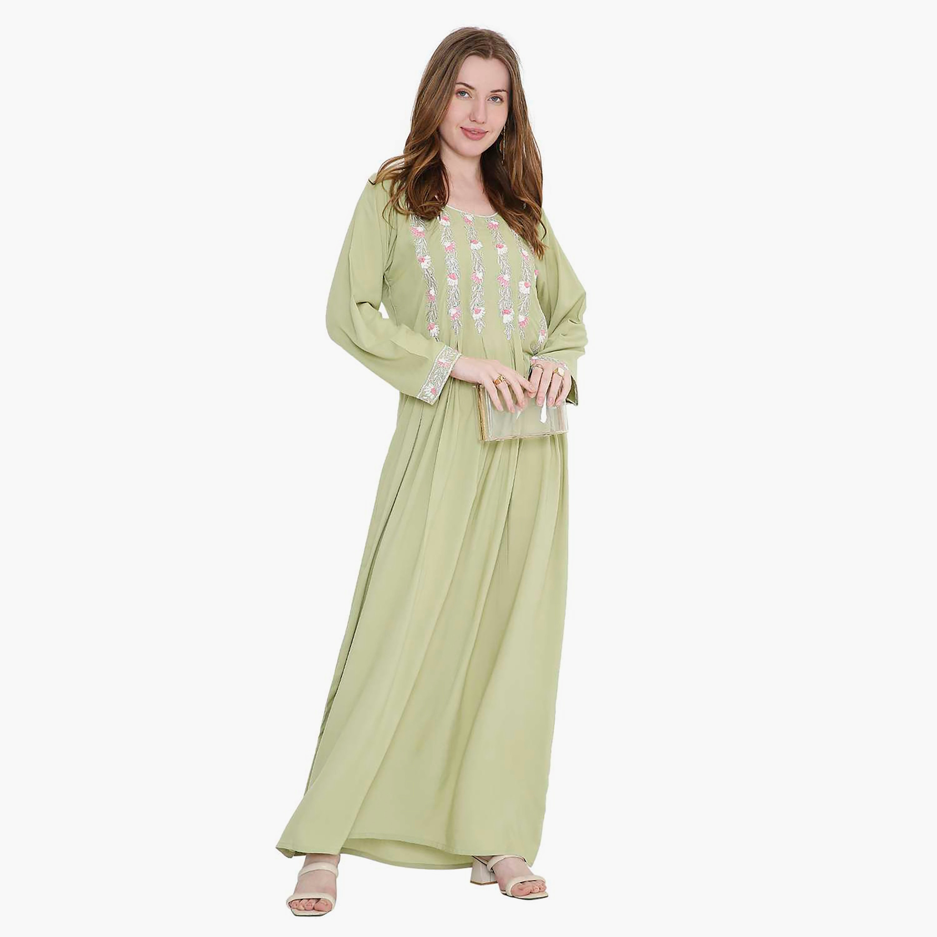 HanaandSara Leaf Embroidered Women's Jalabiya-women-arabicclothing-jalabiyas-image-14