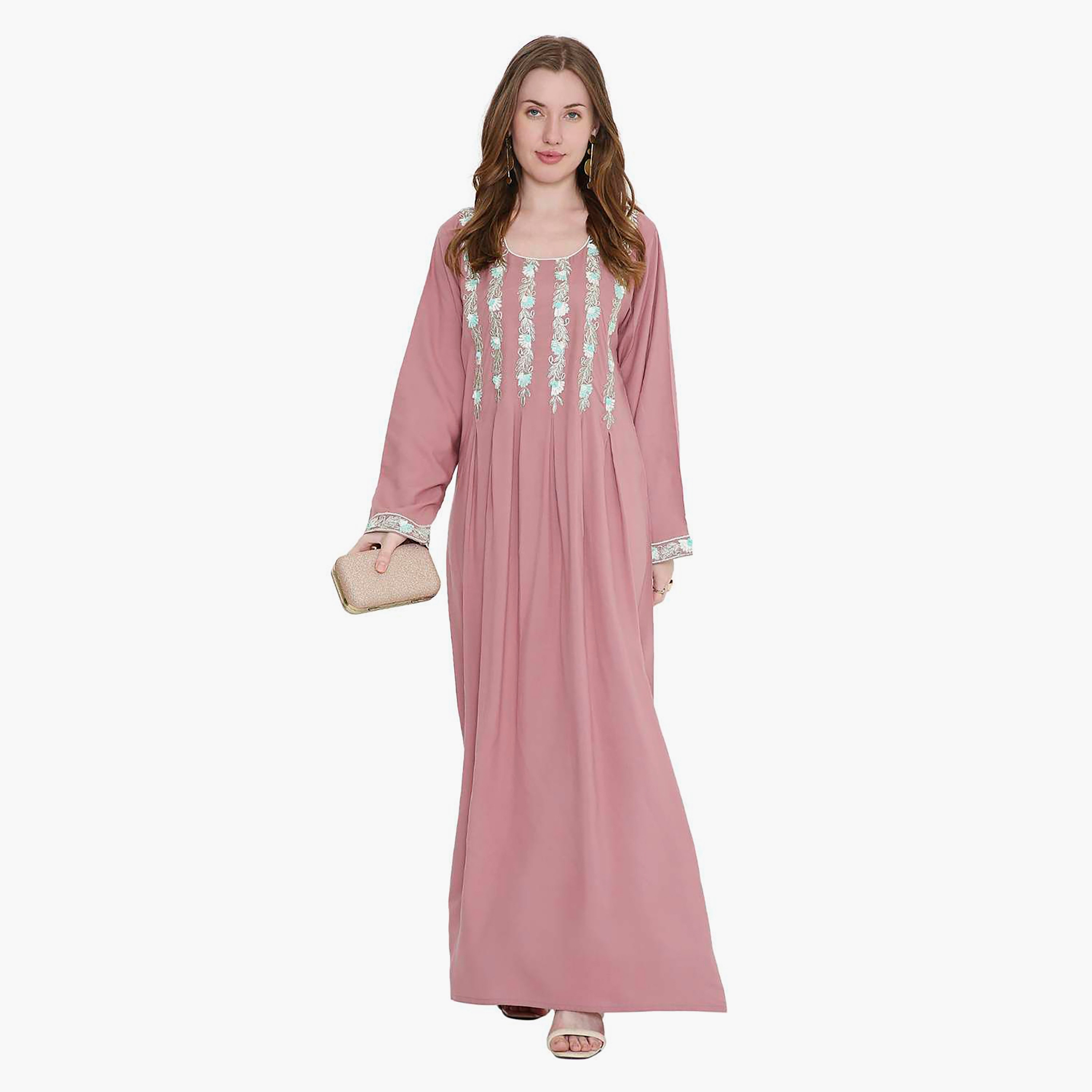 HanaandSara Leaf Embroidered Women's Jalabiya-women-arabicclothing-jalabiyas-image-6