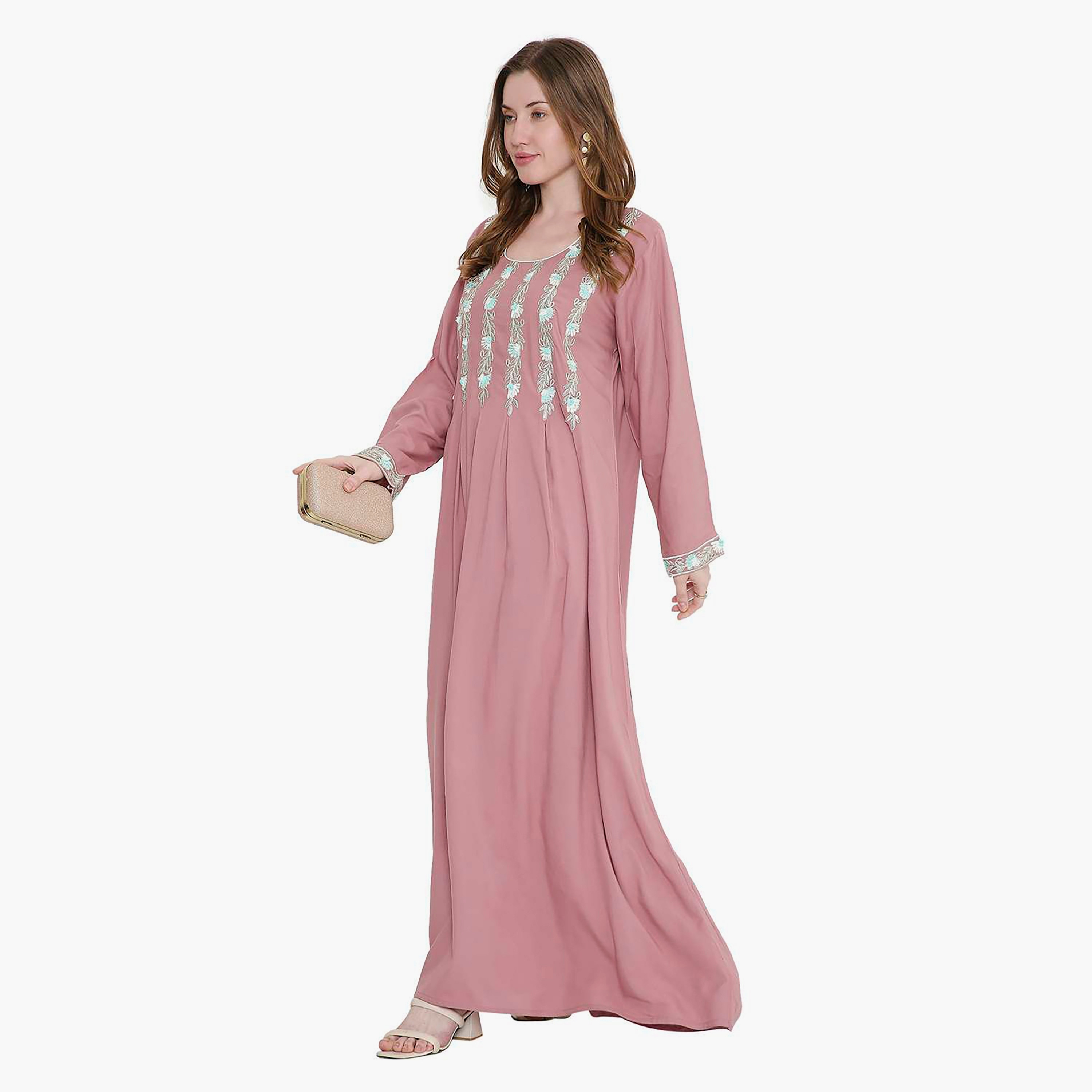 HanaandSara Leaf Embroidered Women's Jalabiya-women-arabicclothing-jalabiyas-image-8