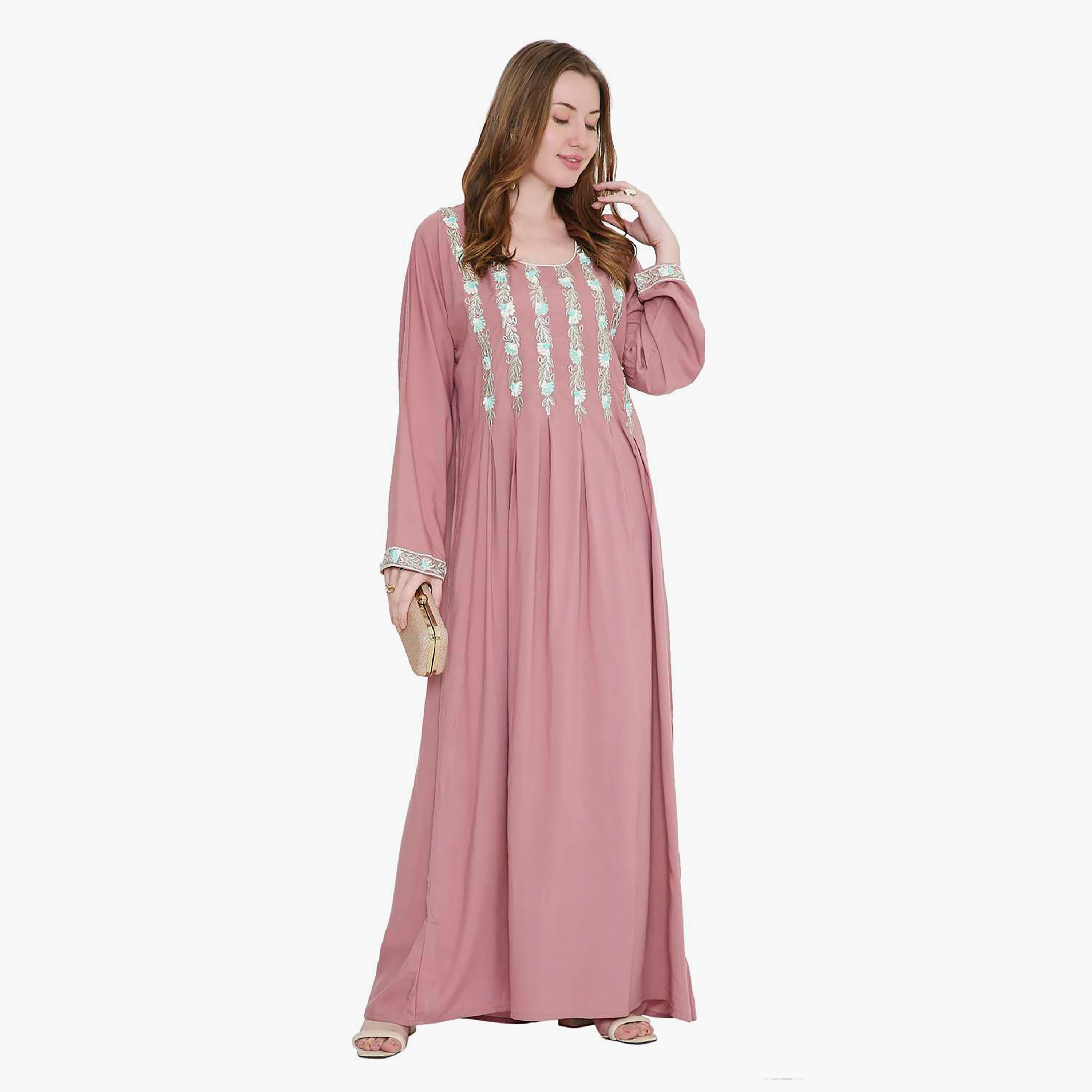 HanaandSara Leaf Embroidered Women's Jalabiya-women-arabicclothing-jalabiyas-image-9