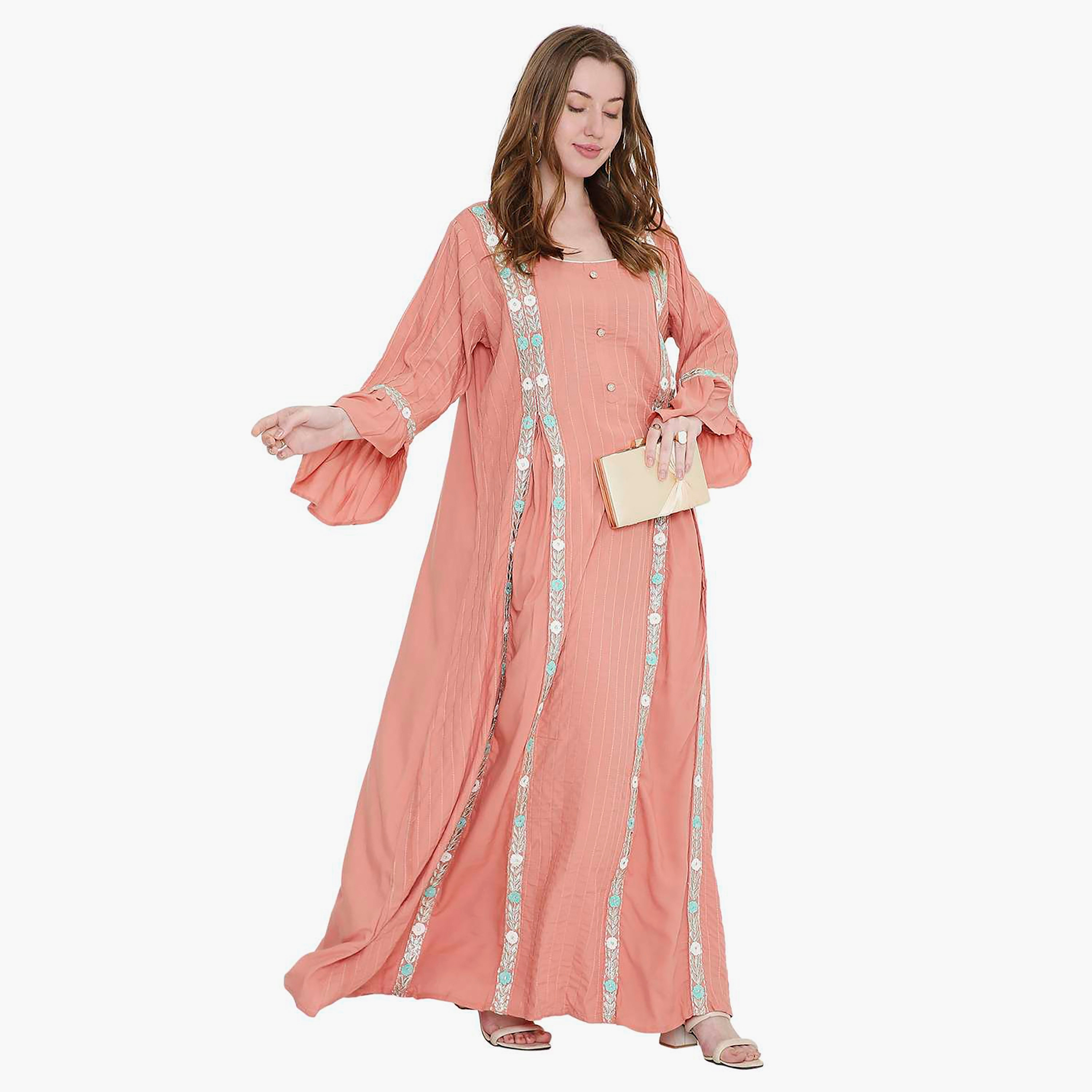 جلابية نسائية مطرزة ورقبة مربعة إغلاق بدبوس من هانا اند سارة-women-arabicclothing-jalabiyas-image-9