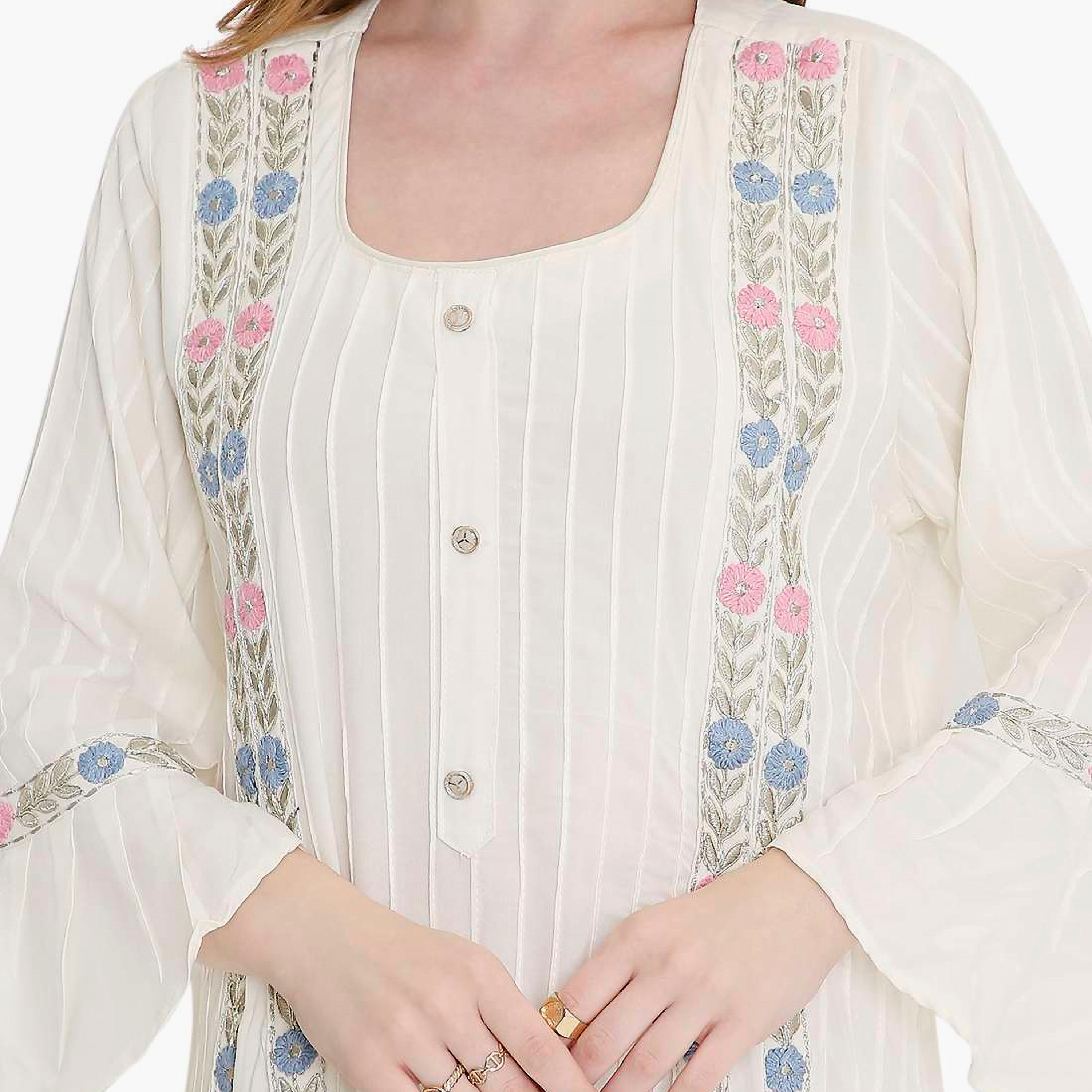 HanaandSara Embroidered and Pin-Tuck Square Neck Women's Jalabiya-women-arabicclothing-jalabiyas-image-2
