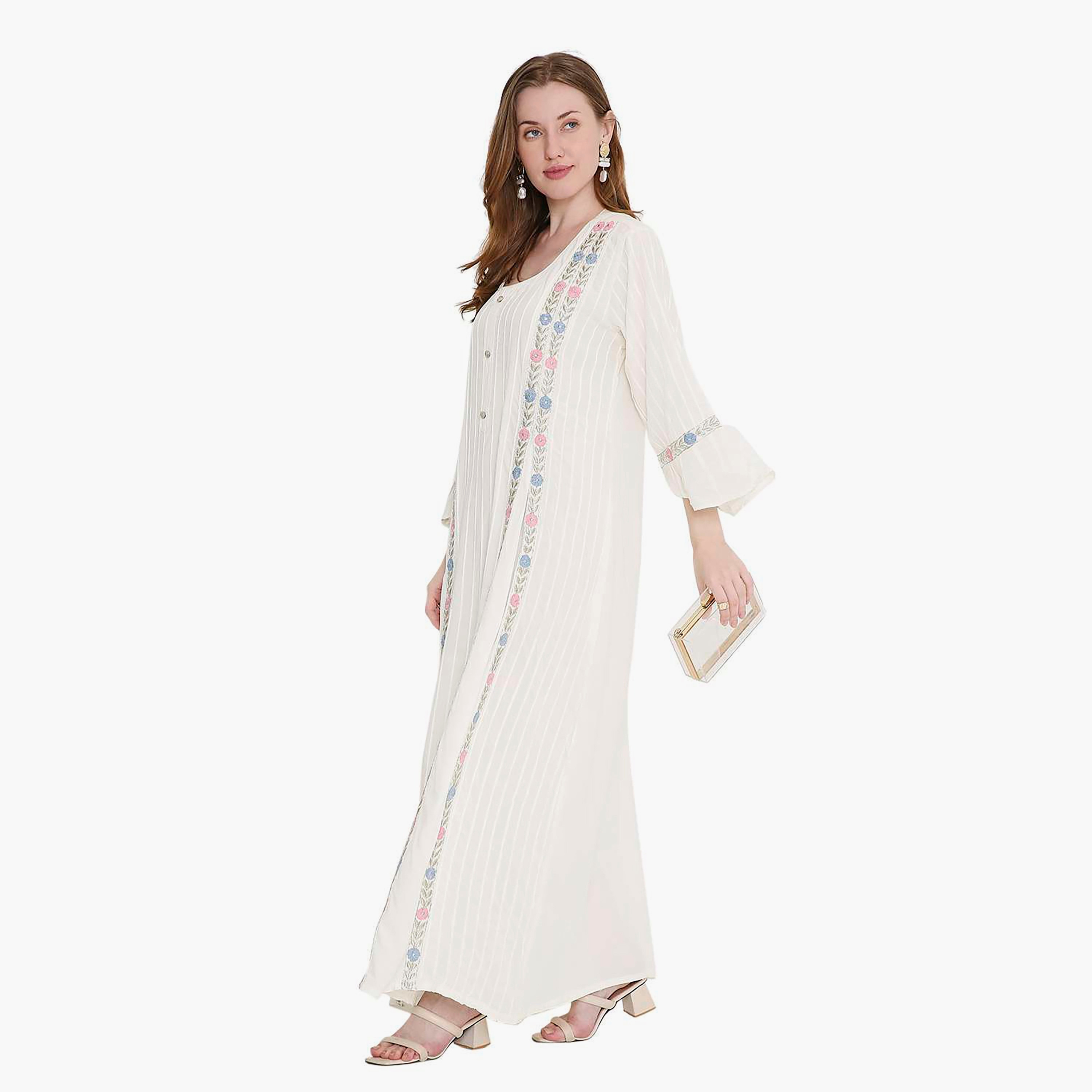 HanaandSara Embroidered and Pin-Tuck Square Neck Women's Jalabiya-women-arabicclothing-jalabiyas-image-3