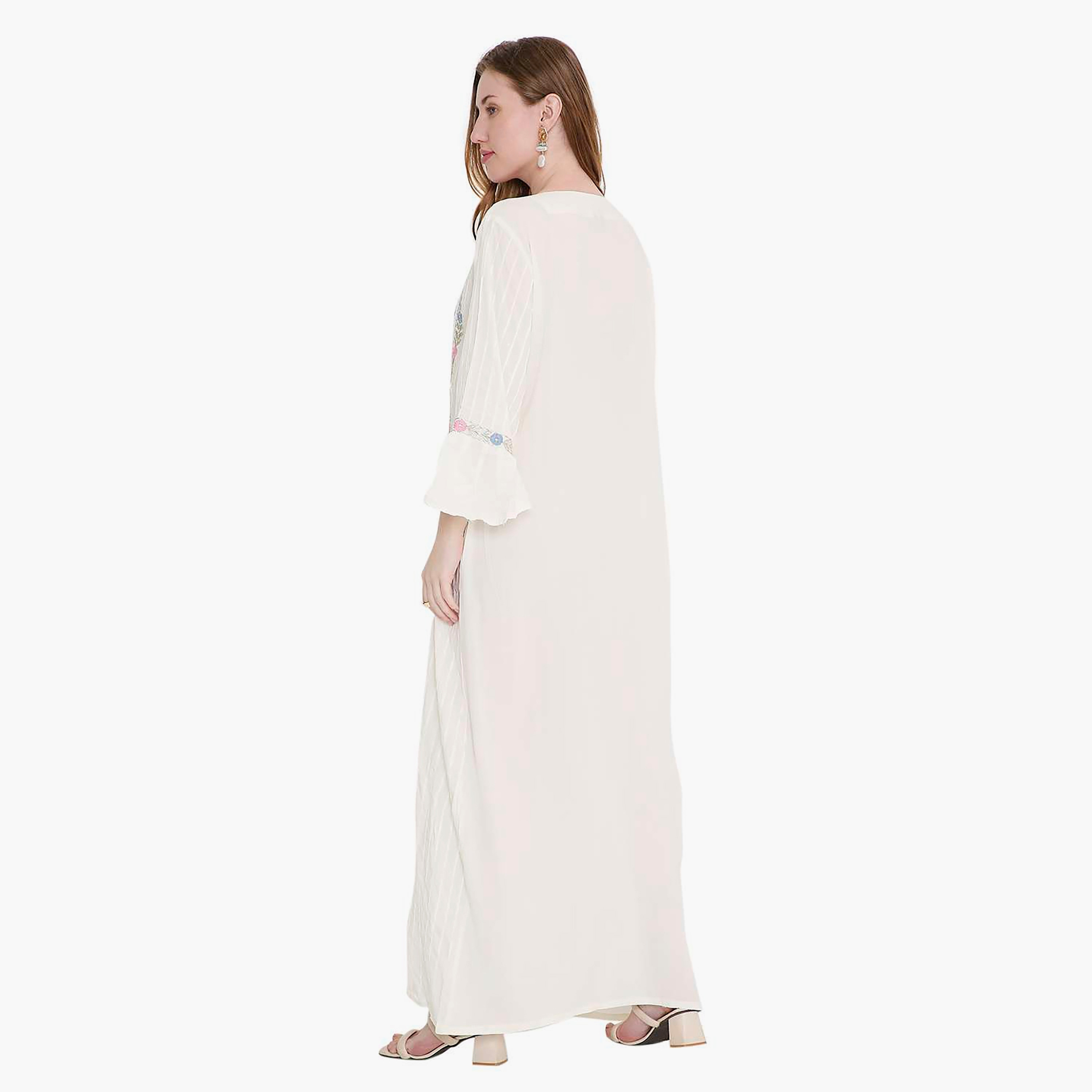HanaandSara Embroidered and Pin-Tuck Square Neck Women's Jalabiya-women-arabicclothing-jalabiyas-image-5