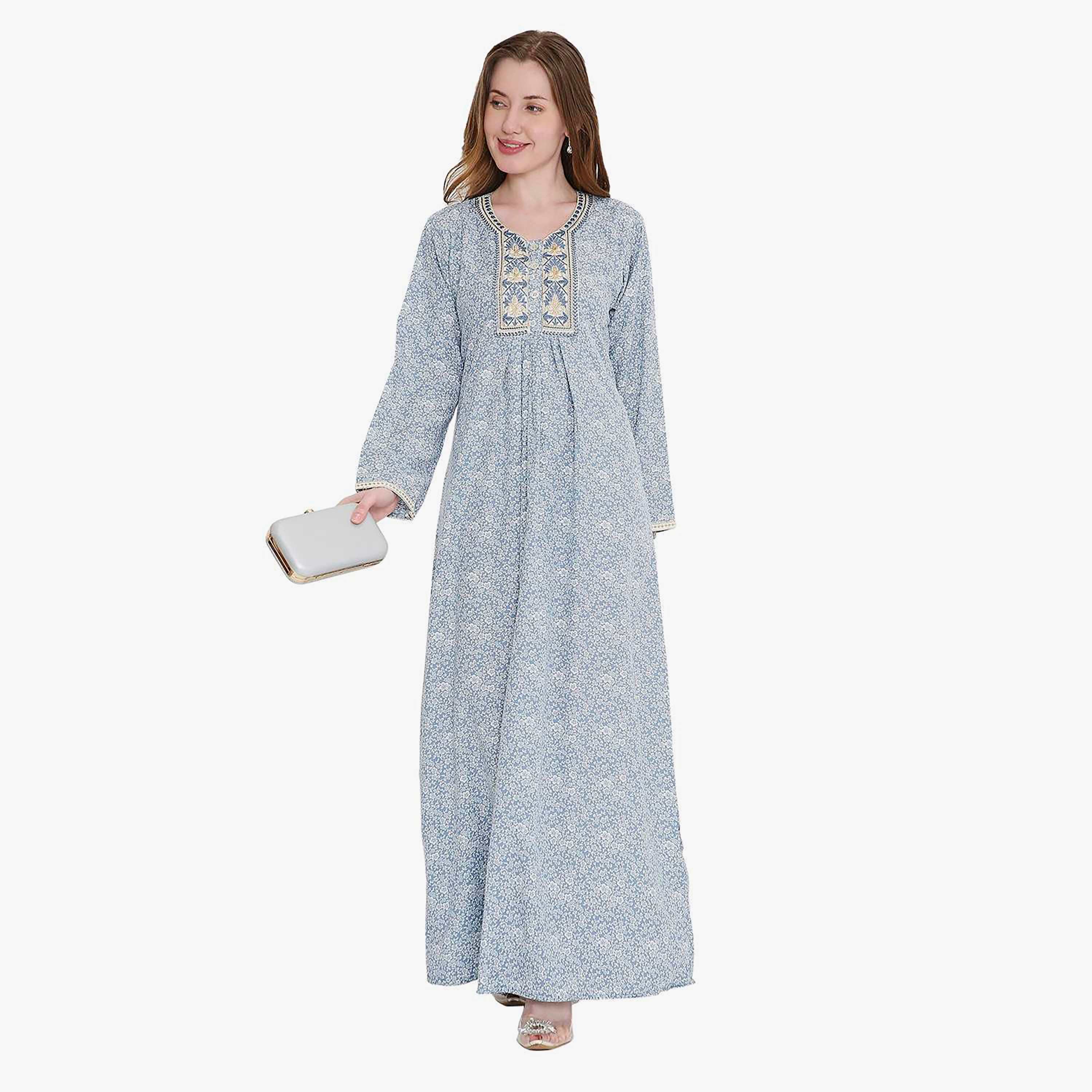 جلابية نسائية بطبعة زهور ومطرزة من هانا اند سارة-women-arabicclothing-jalabiyas-image-11