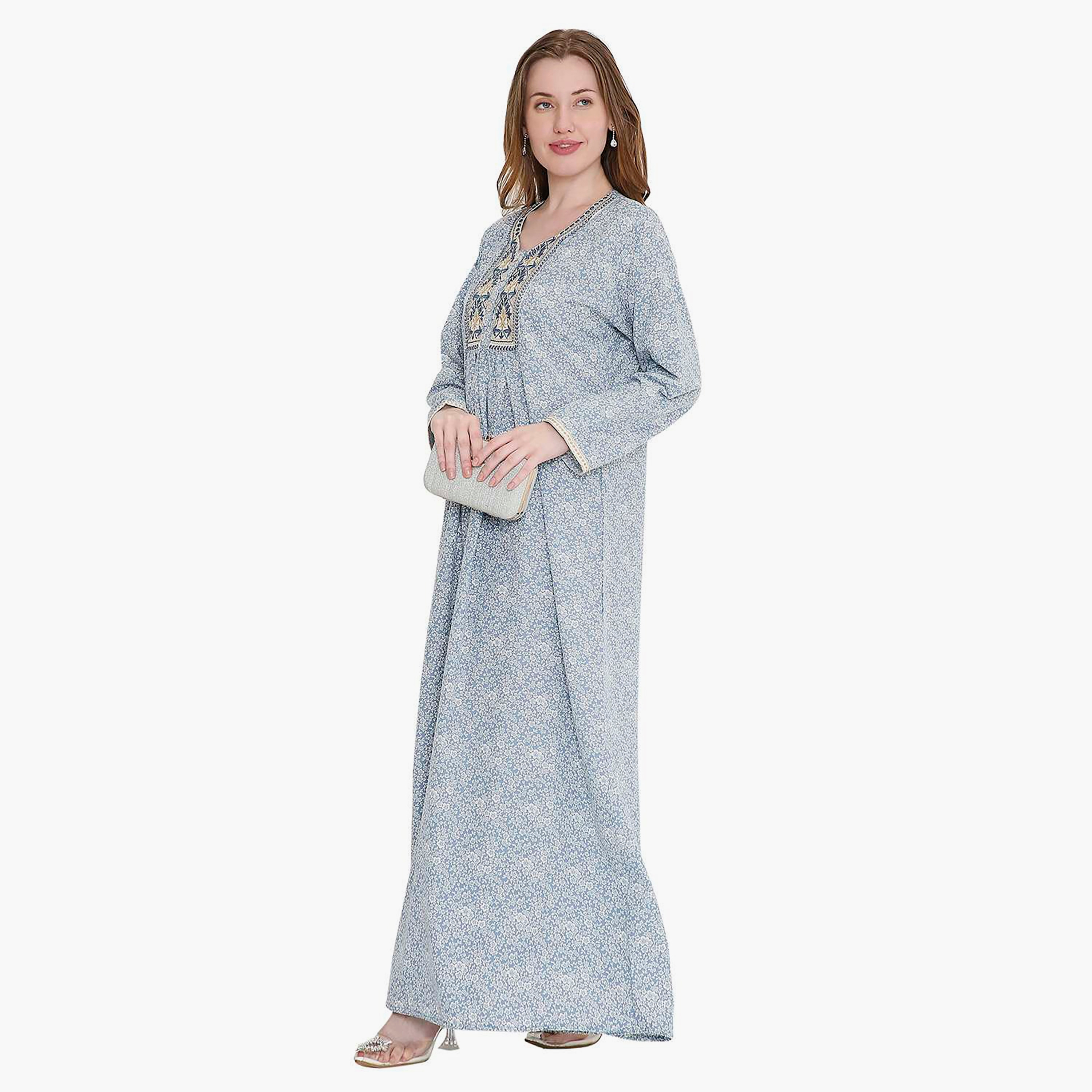 جلابية نسائية بطبعة زهور ومطرزة من هانا اند سارة-women-arabicclothing-jalabiyas-image-13
