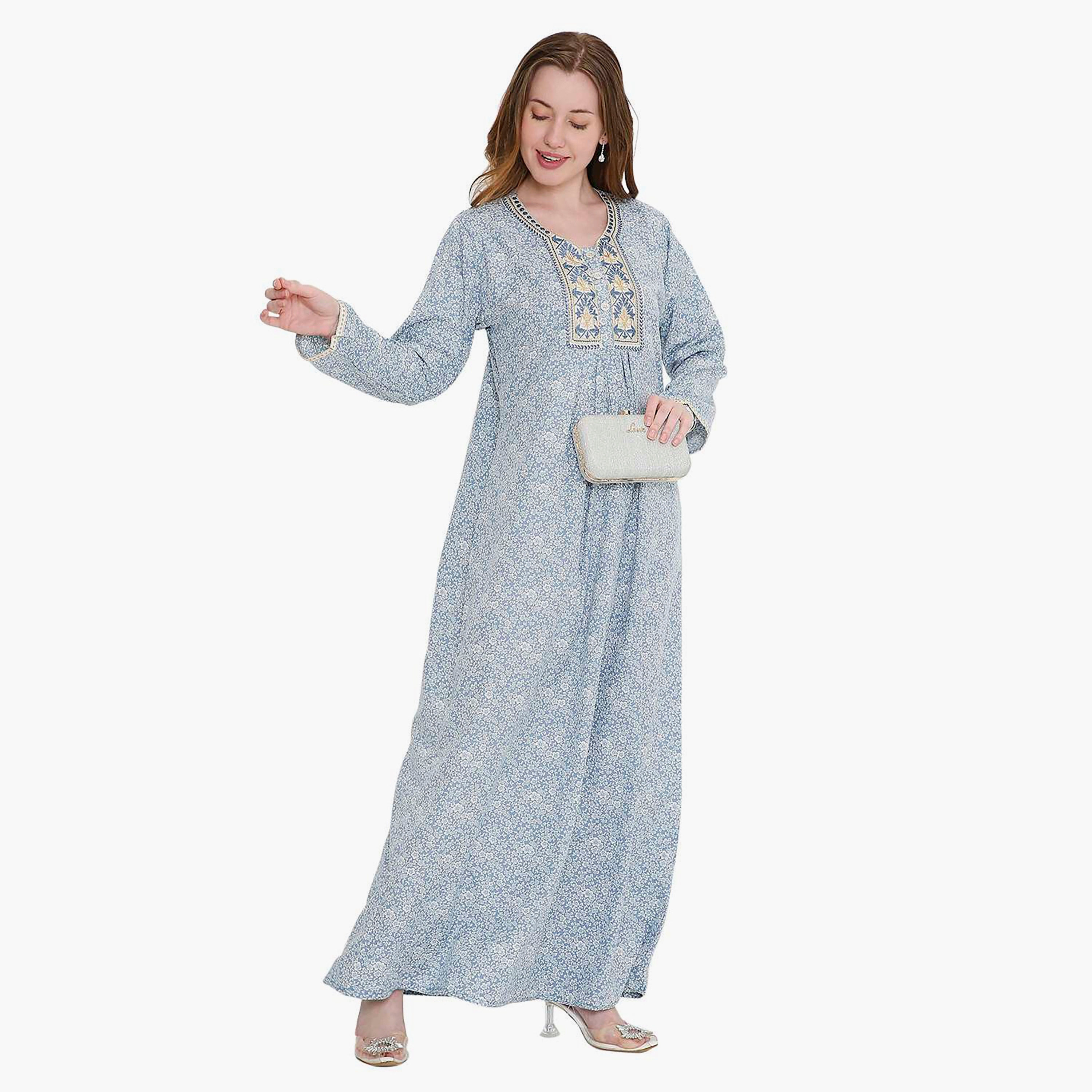 جلابية نسائية بطبعة زهور ومطرزة من هانا اند سارة-women-arabicclothing-jalabiyas-image-14