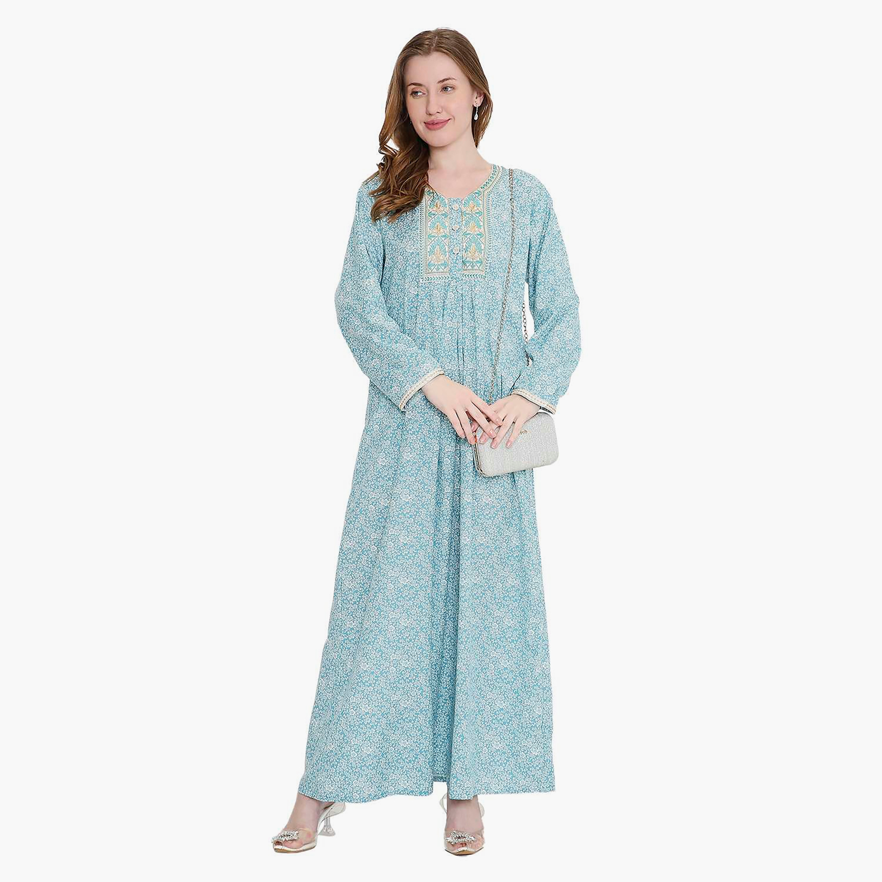 جلابية نسائية بطبعة زهور ومطرزة من هانا اند سارة-women-arabicclothing-jalabiyas-image-6