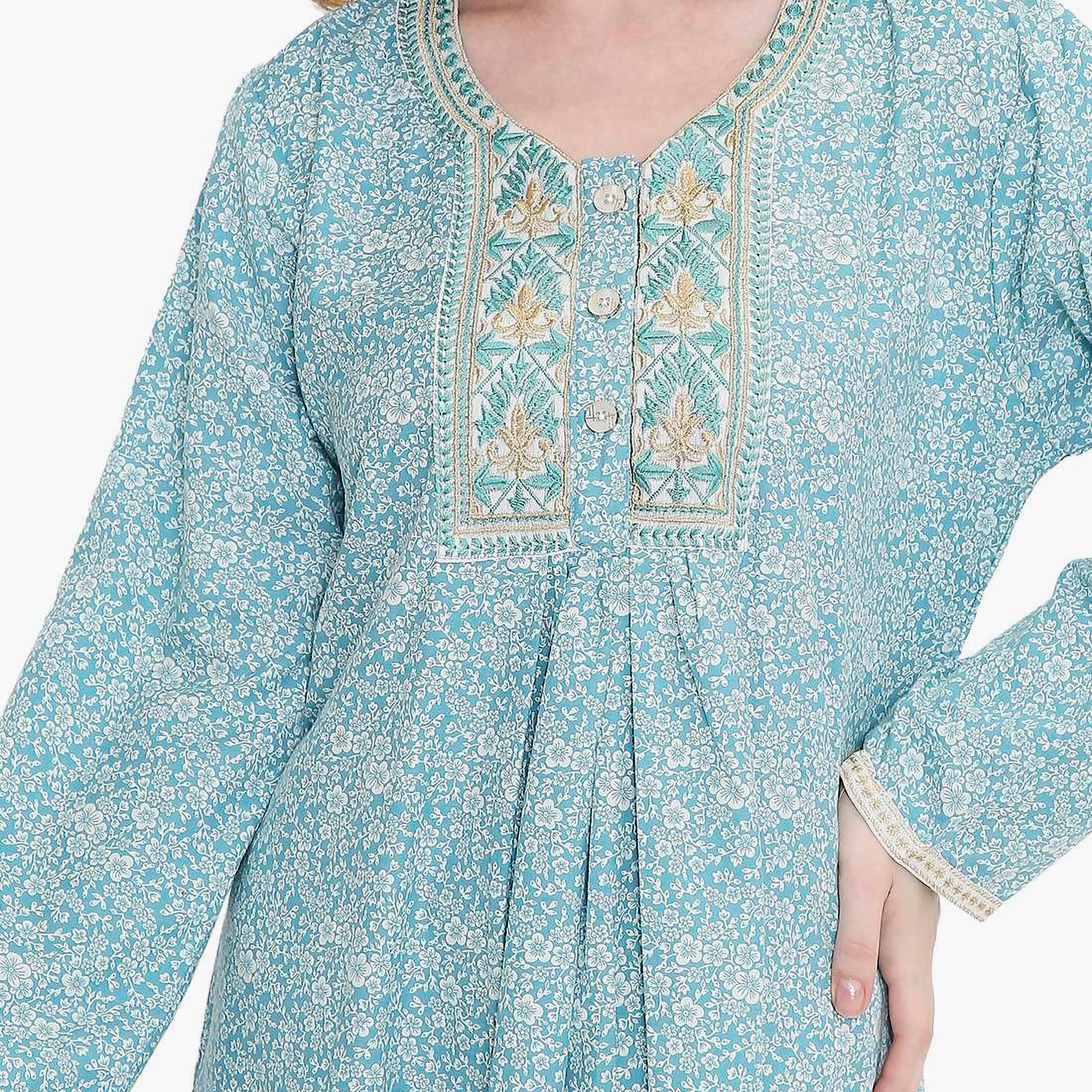 جلابية نسائية بطبعة زهور ومطرزة من هانا اند سارة-women-arabicclothing-jalabiyas-image-7