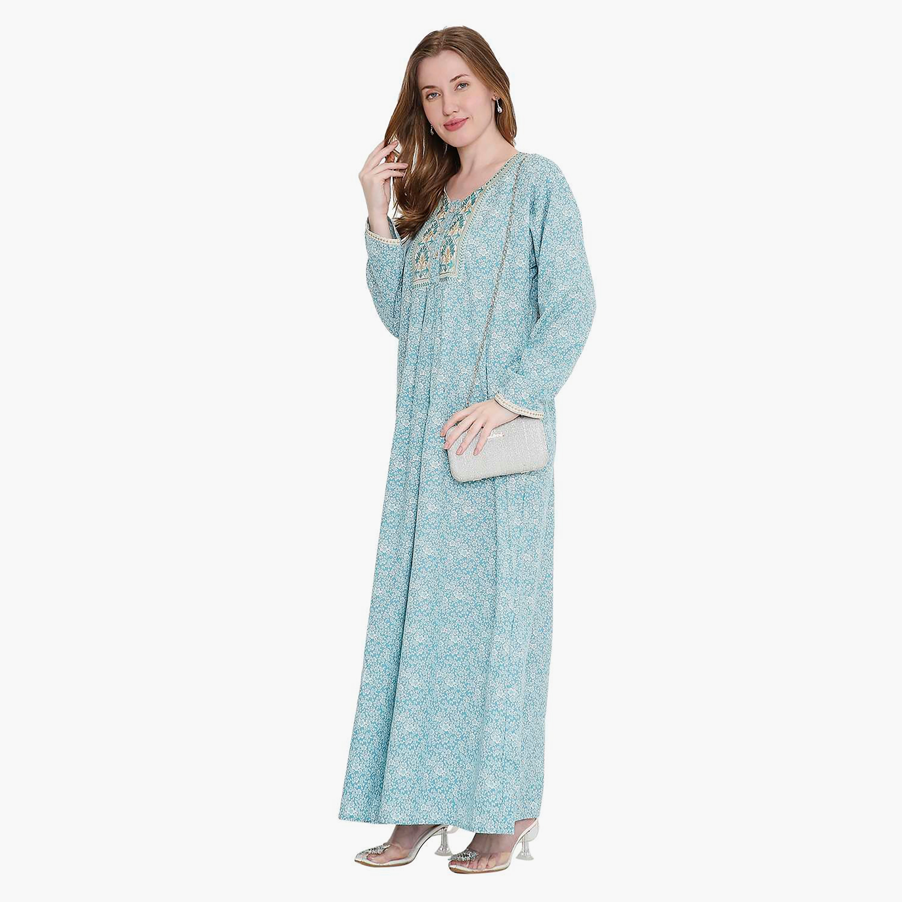 جلابية نسائية بطبعة زهور ومطرزة من هانا اند سارة-women-arabicclothing-jalabiyas-image-8