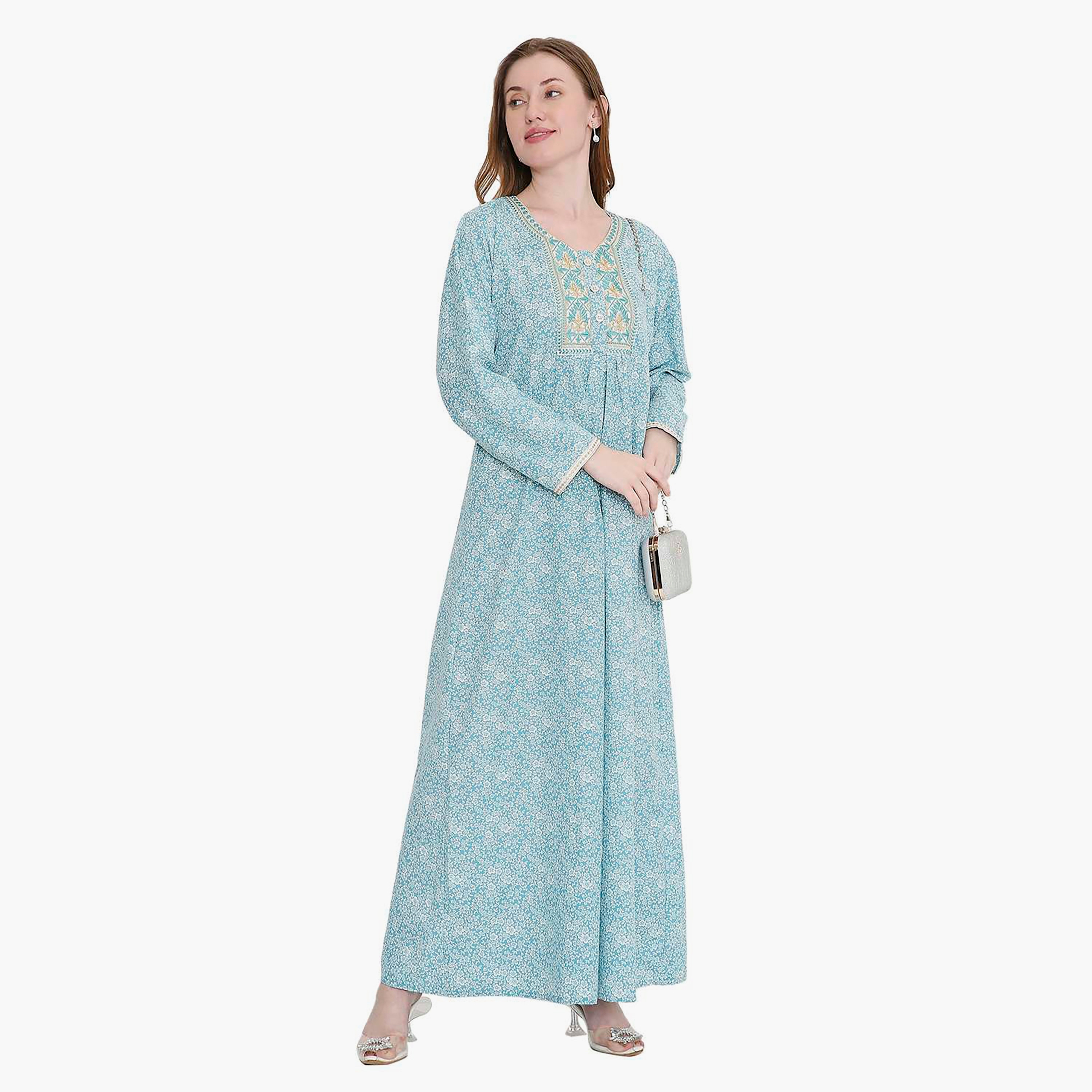 جلابية نسائية بطبعة زهور ومطرزة من هانا اند سارة-women-arabicclothing-jalabiyas-image-9
