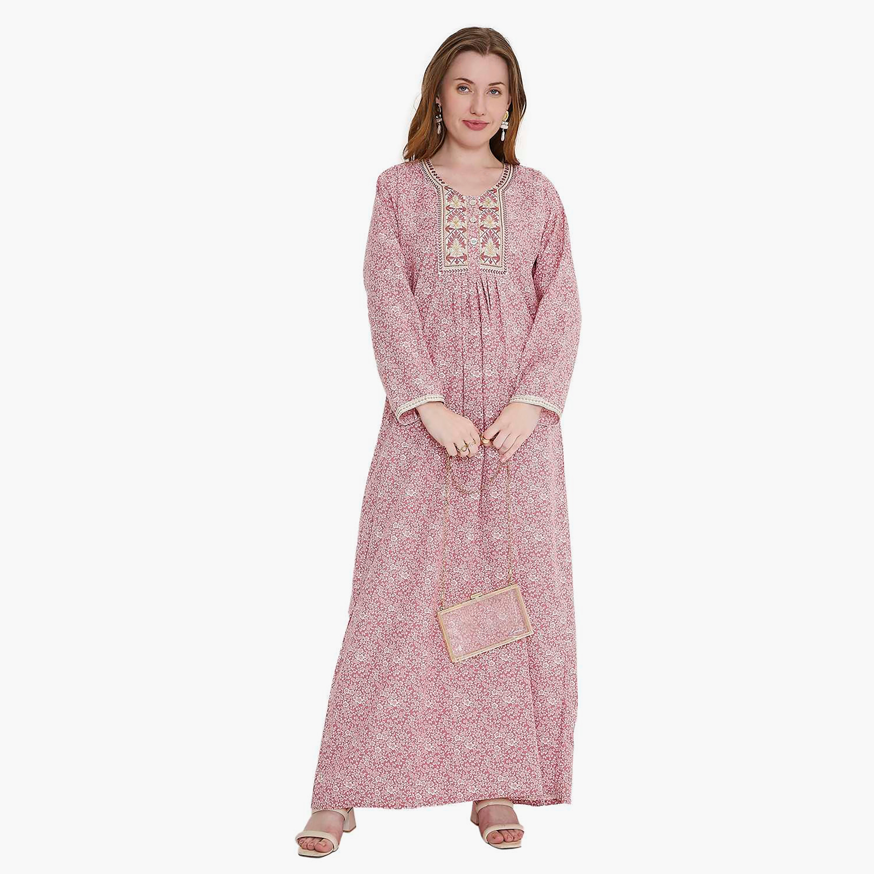 جلابية نسائية بطبعة زهور ومطرزة من هانا اند سارة-women-arabicclothing-jalabiyas-image-1