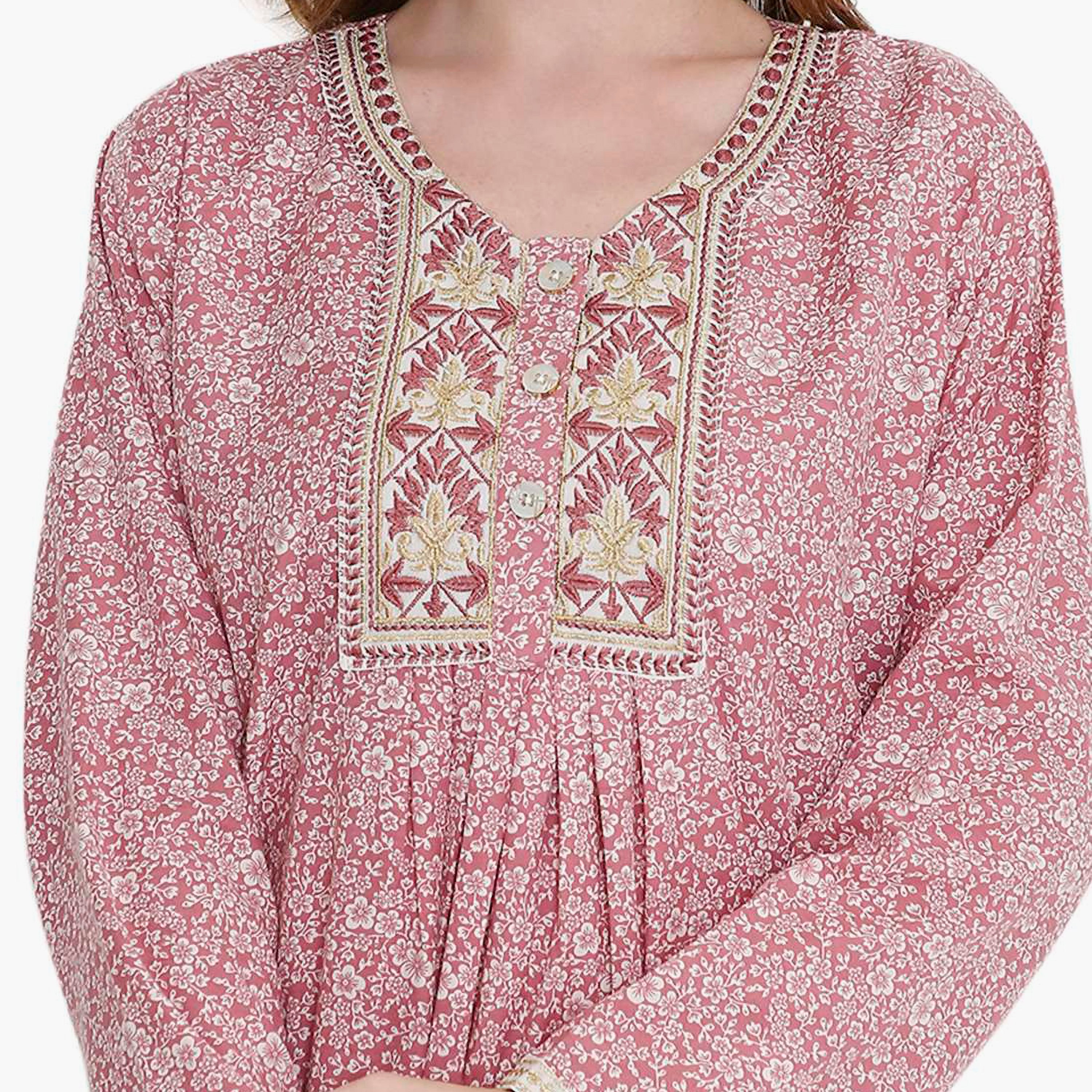 جلابية نسائية بطبعة زهور ومطرزة من هانا اند سارة-women-arabicclothing-jalabiyas-image-2