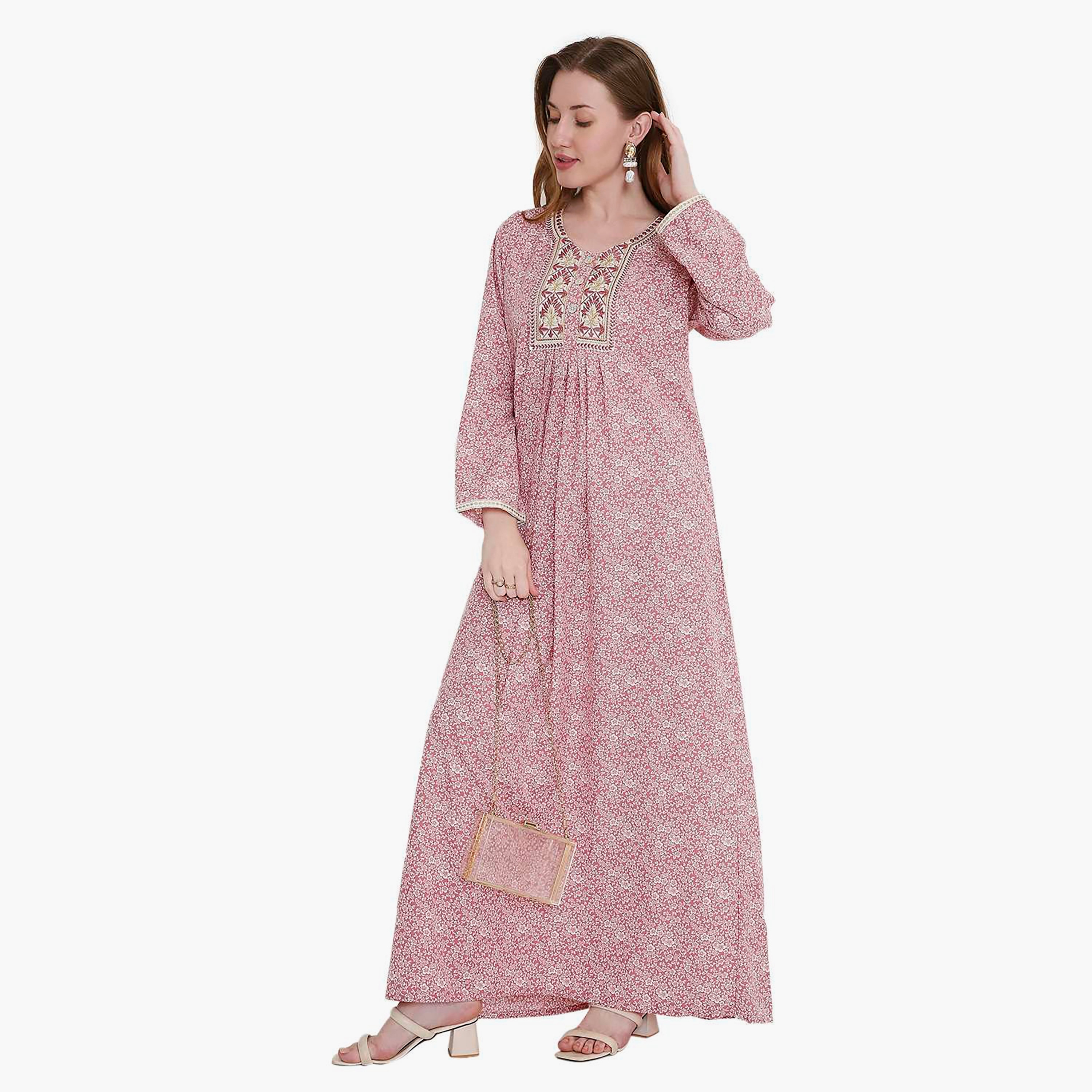 جلابية نسائية بطبعة زهور ومطرزة من هانا اند سارة-women-arabicclothing-jalabiyas-image-3