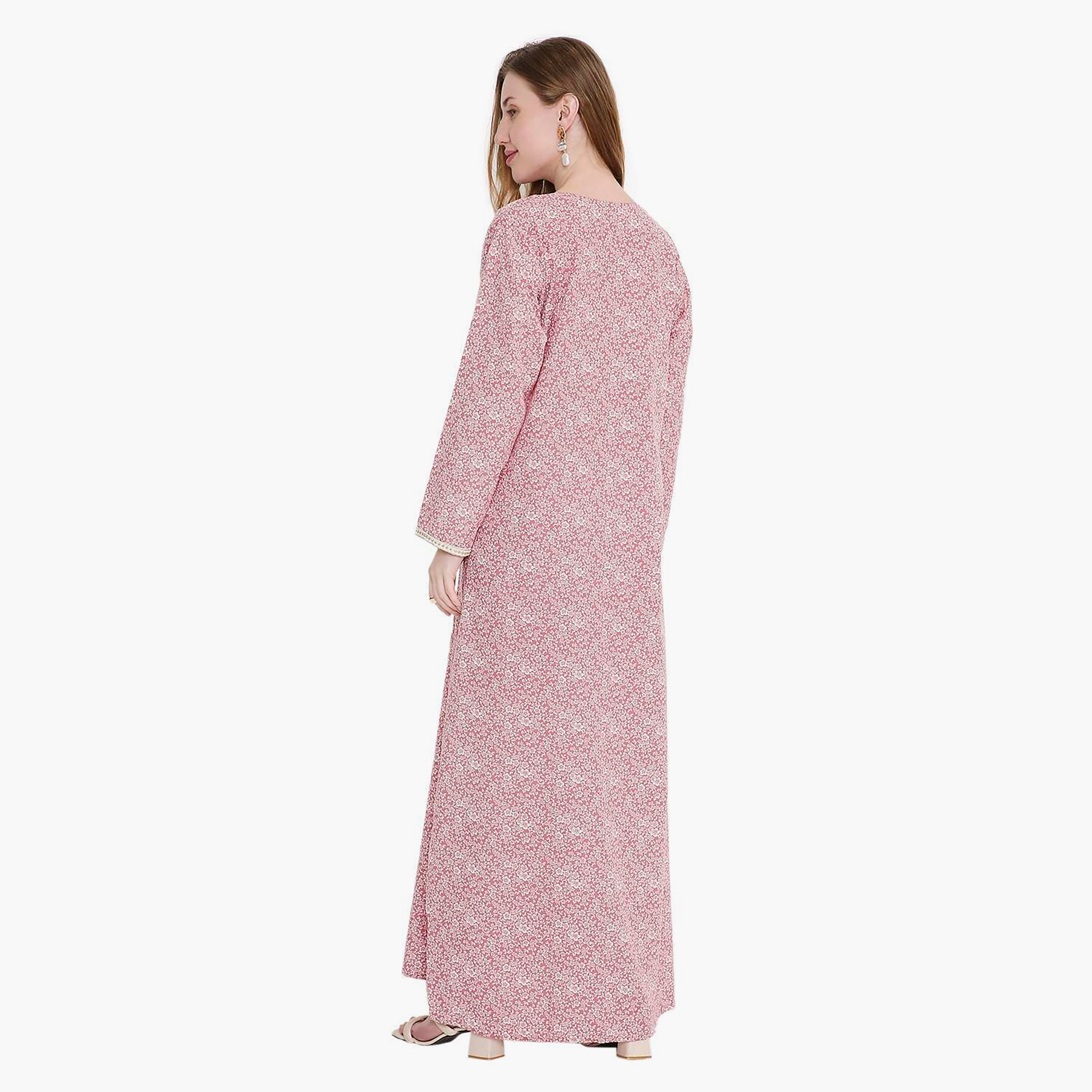 جلابية نسائية بطبعة زهور ومطرزة من هانا اند سارة-women-arabicclothing-jalabiyas-image-5