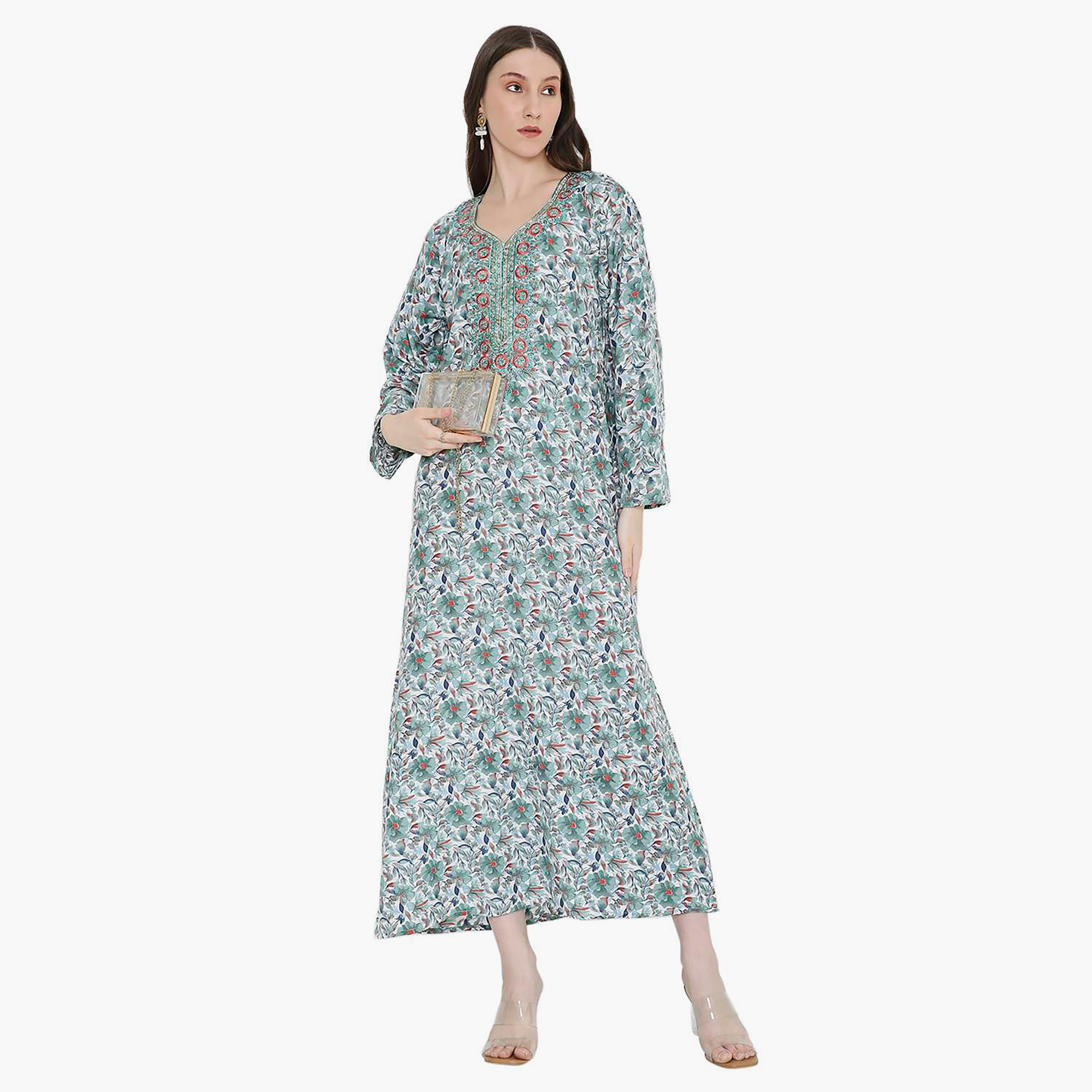 جلابية نسائية مطرزة و بطبعة زهور من هانا أند سارة-women-arabicclothing-jalabiyas-image-1