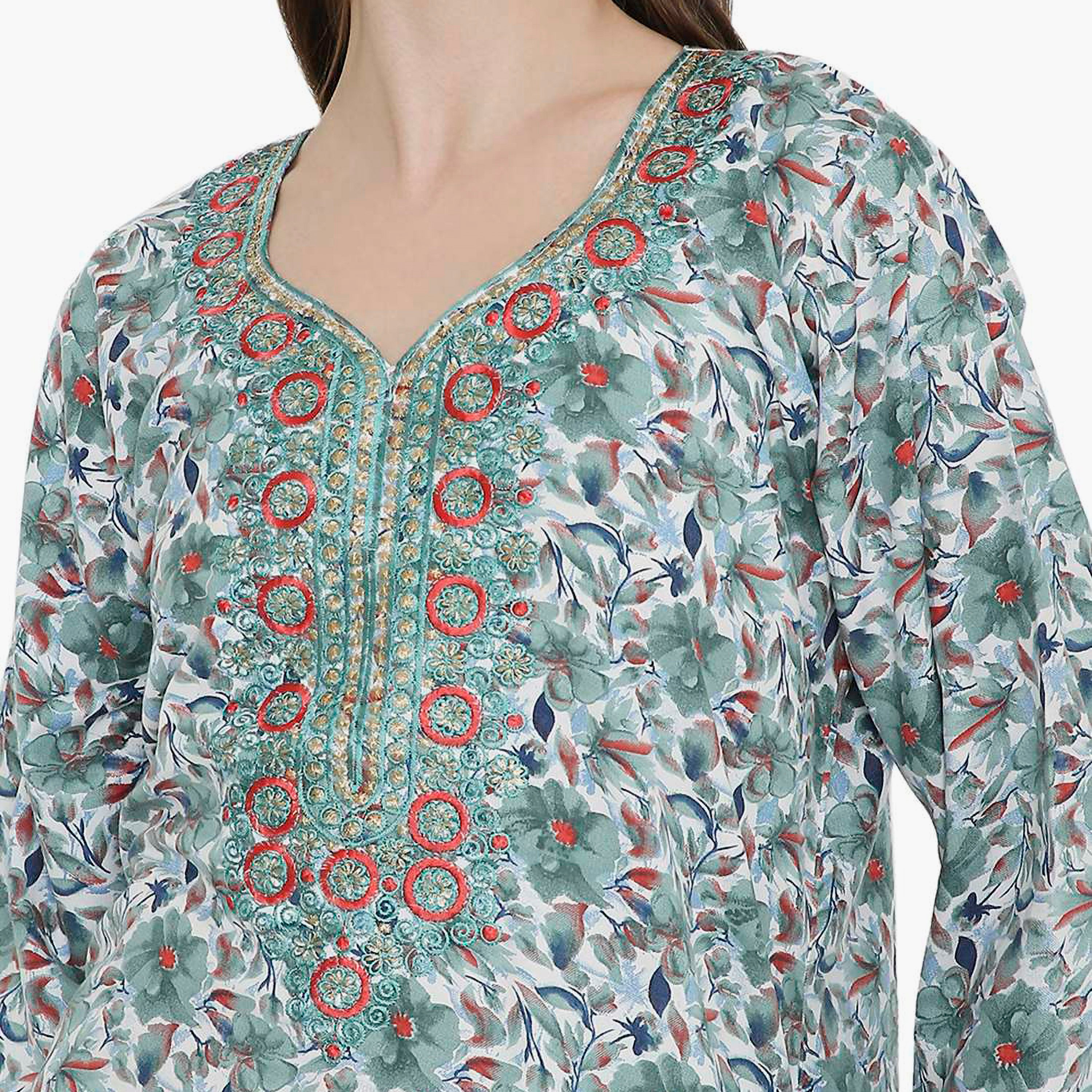 جلابية نسائية مطرزة و بطبعة زهور من هانا أند سارة-women-arabicclothing-jalabiyas-image-2