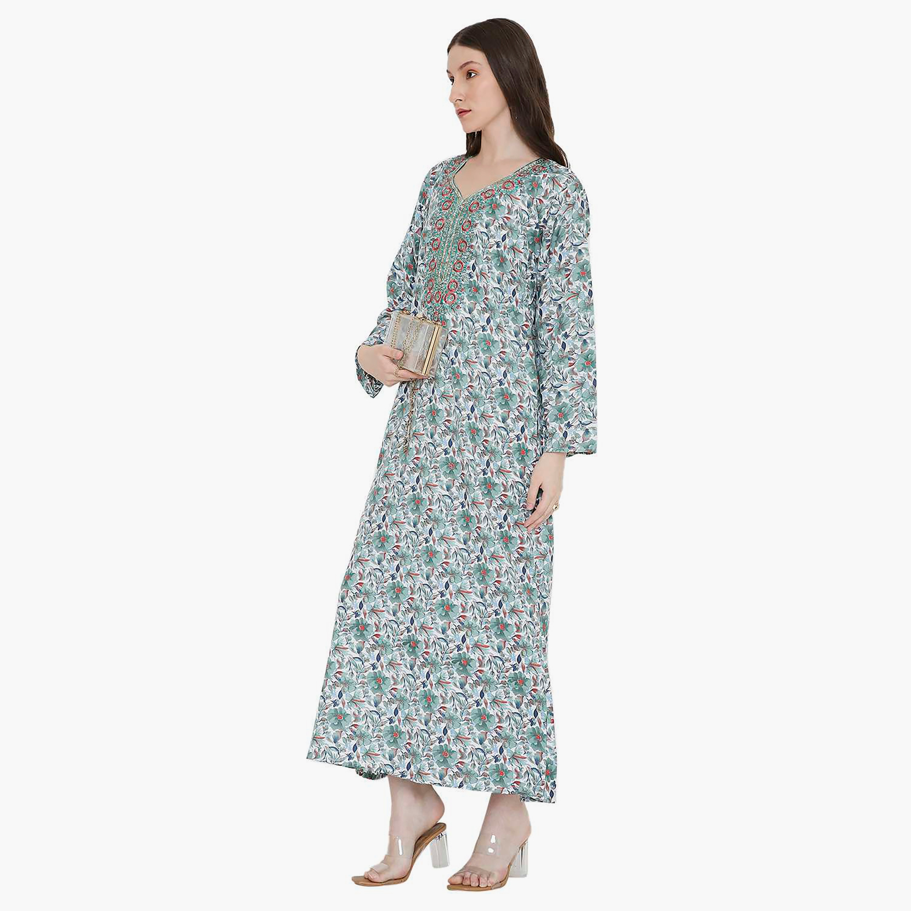 جلابية نسائية مطرزة و بطبعة زهور من هانا أند سارة-women-arabicclothing-jalabiyas-image-3