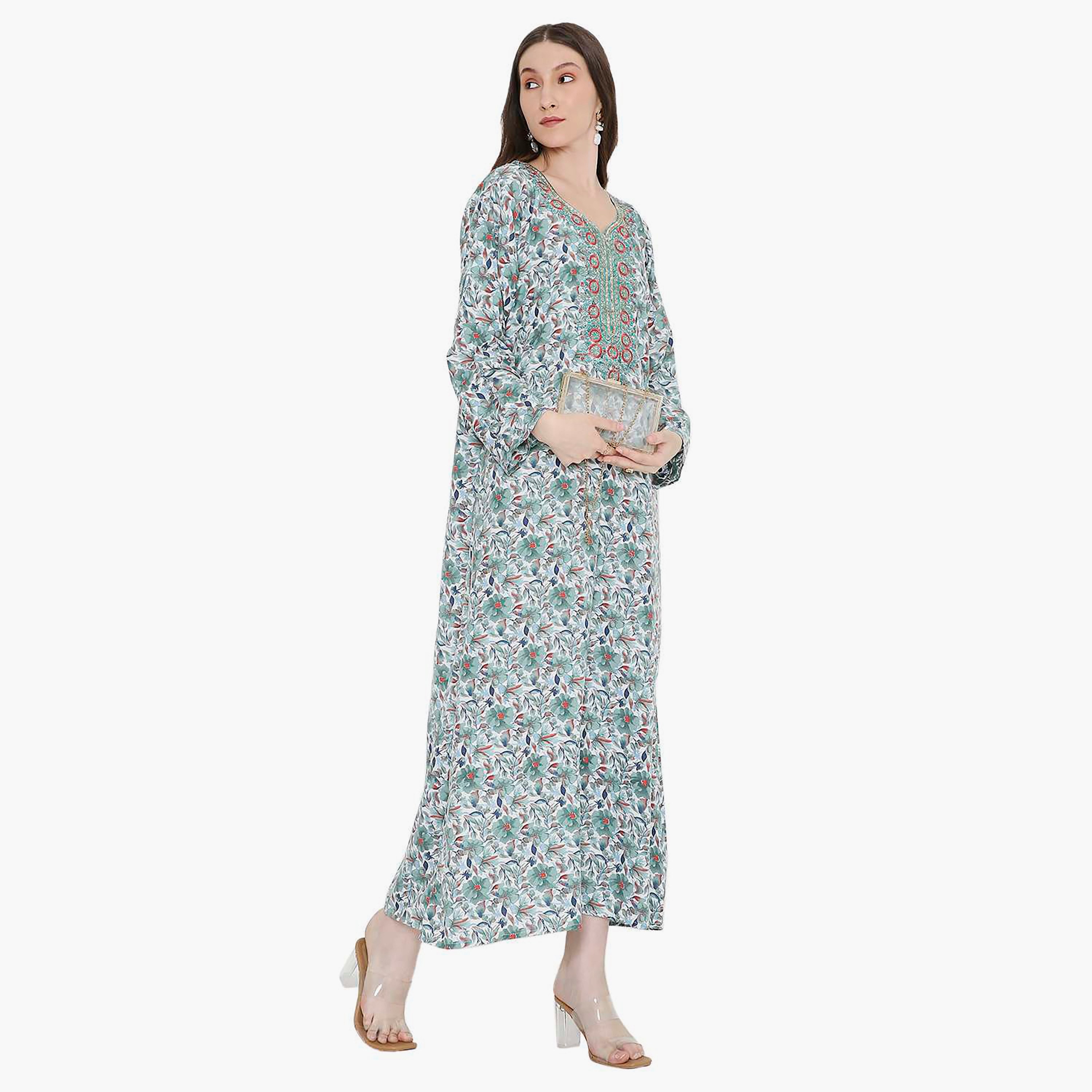 جلابية نسائية مطرزة و بطبعة زهور من هانا أند سارة-women-arabicclothing-jalabiyas-image-4