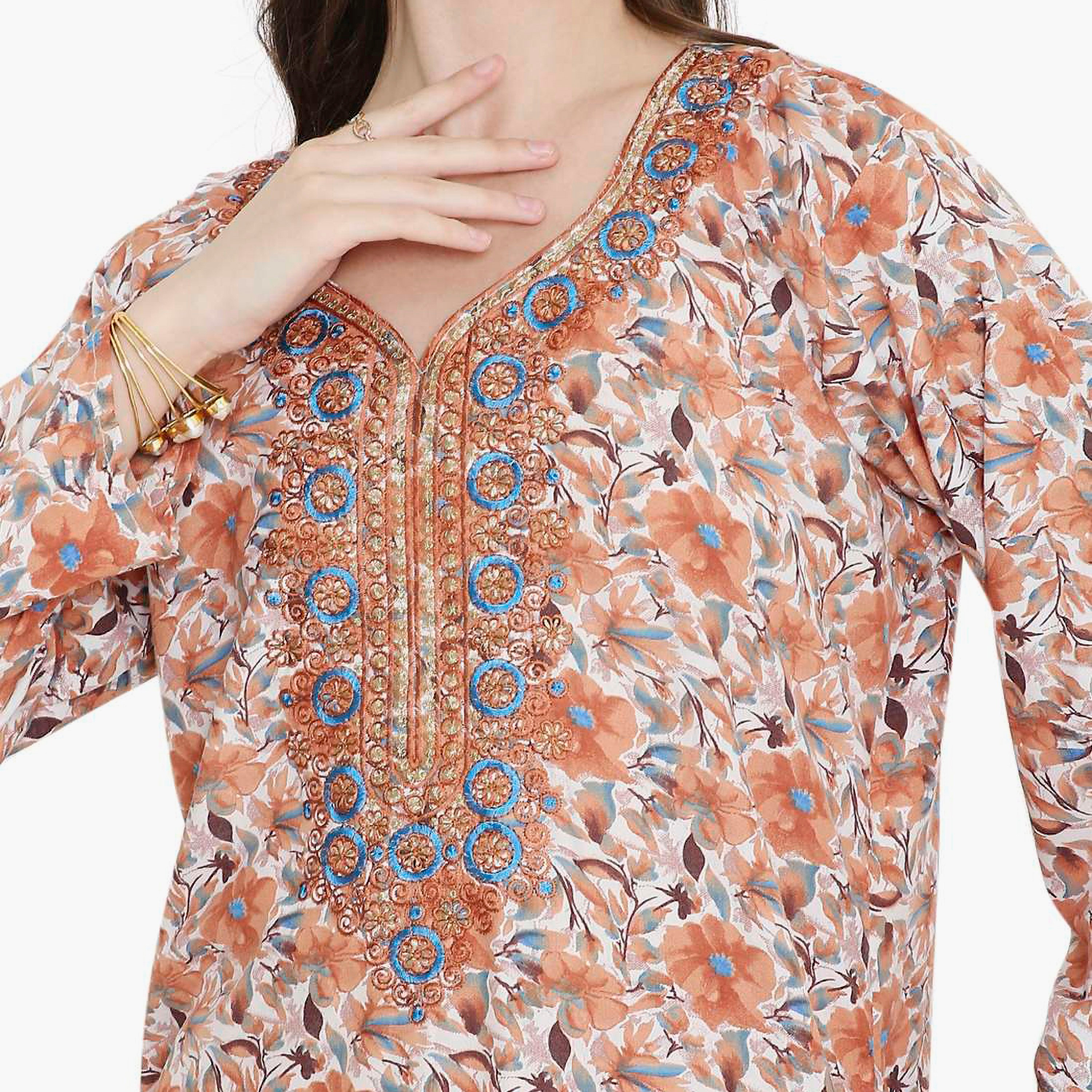جلابية نسائية مطرزة و بطبعة زهور من هانا أند سارة-women-arabicclothing-jalabiyas-image-7