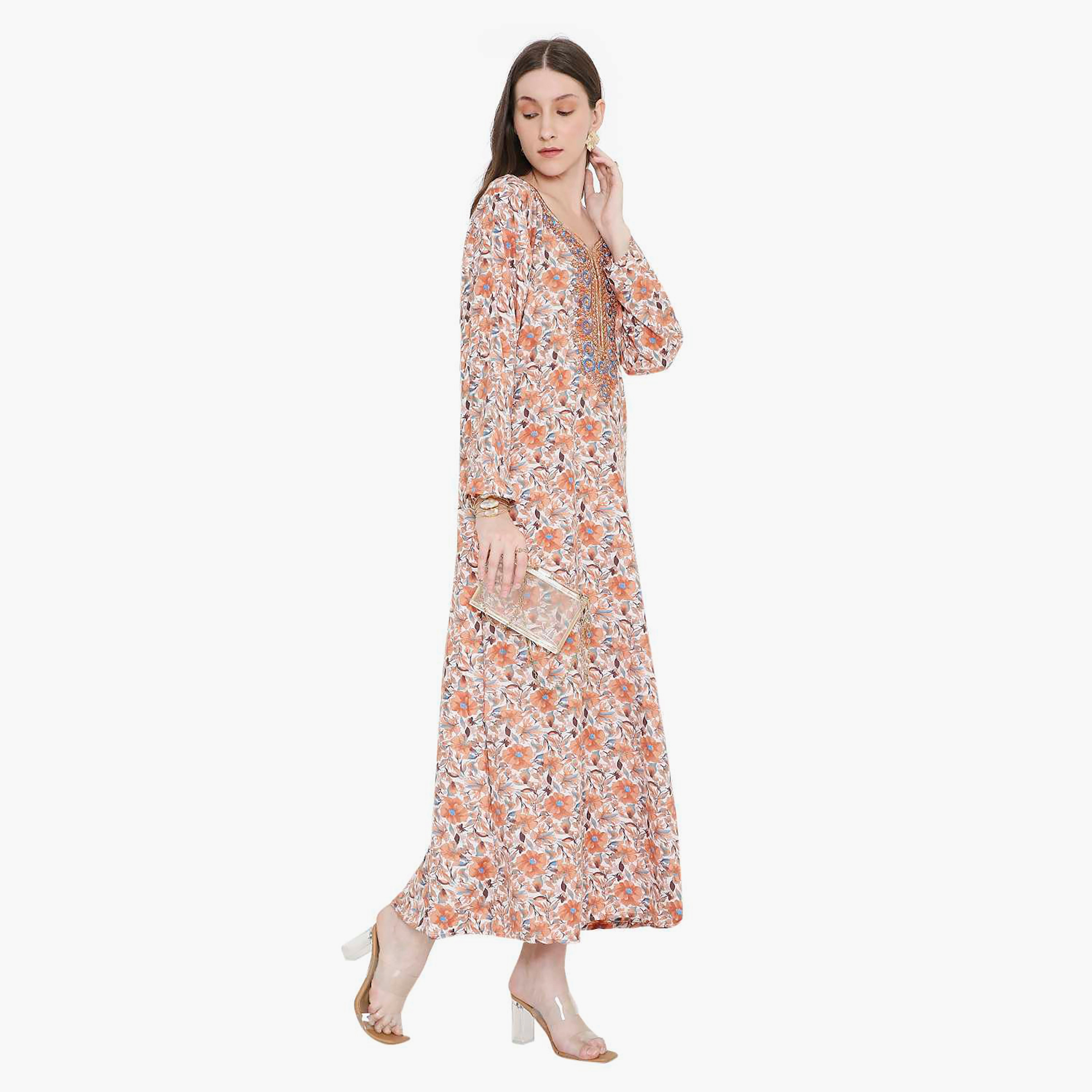 جلابية نسائية مطرزة و بطبعة زهور من هانا أند سارة-women-arabicclothing-jalabiyas-image-8