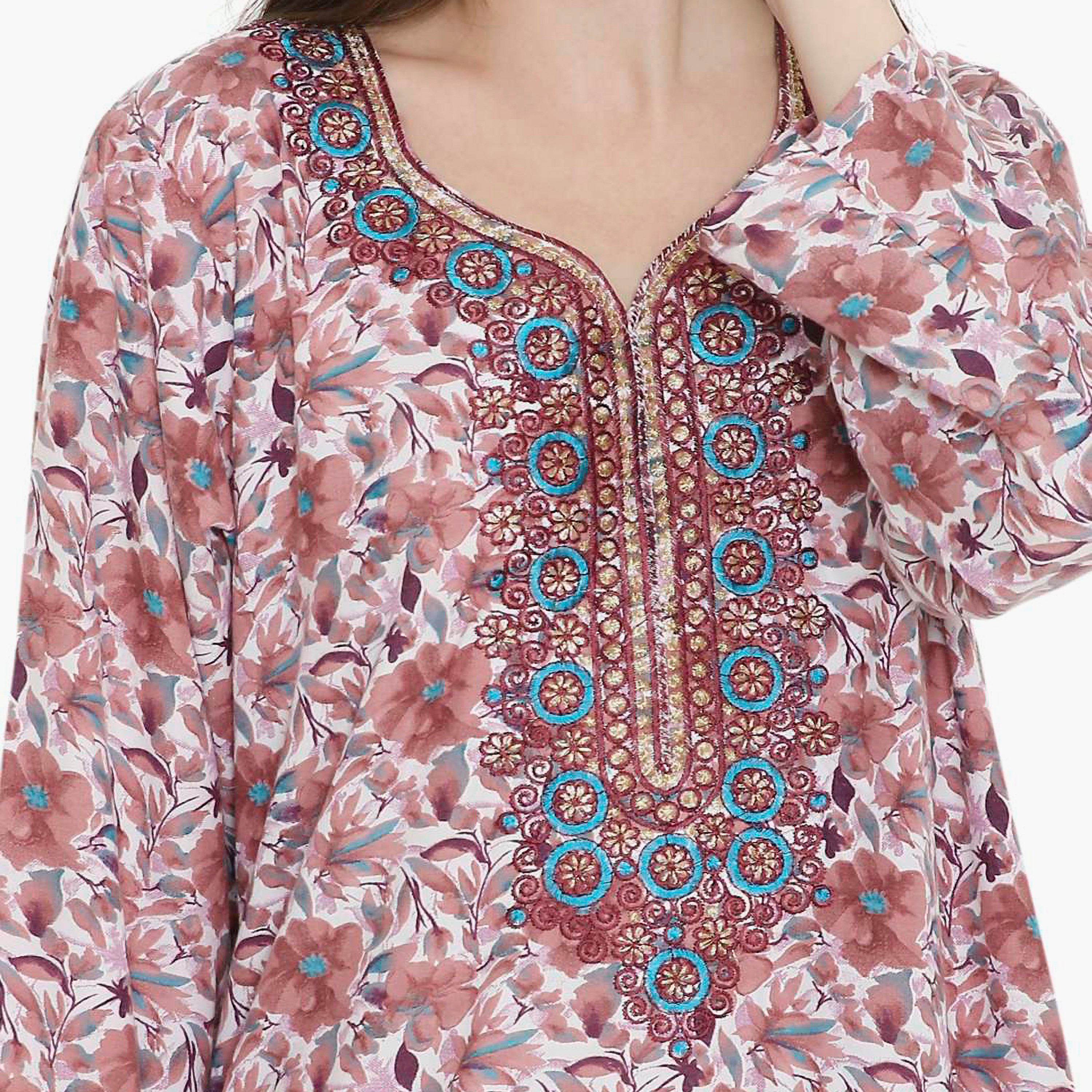 جلابية نسائية مطرزة و بطبعة زهور من هانا أند سارة-women-arabicclothing-jalabiyas-image-12