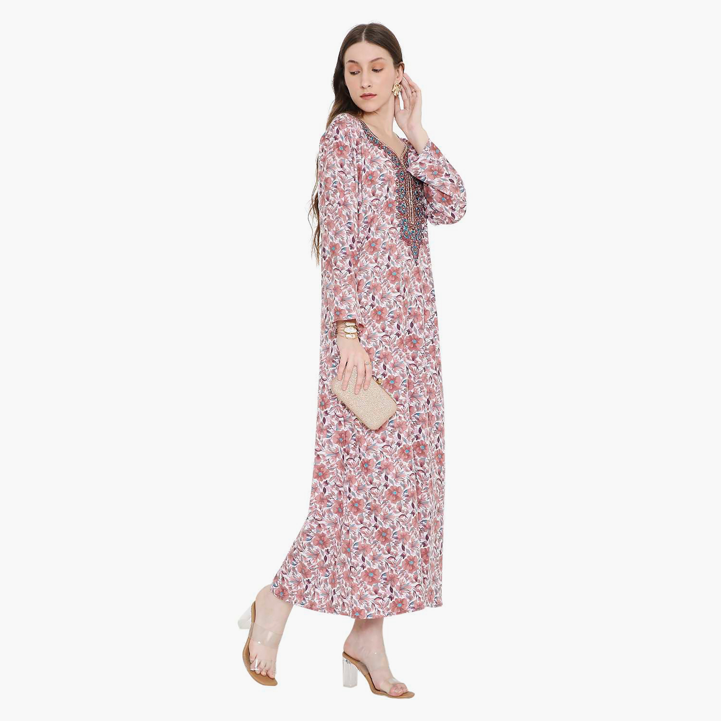 جلابية نسائية مطرزة و بطبعة زهور من هانا أند سارة-women-arabicclothing-jalabiyas-image-14