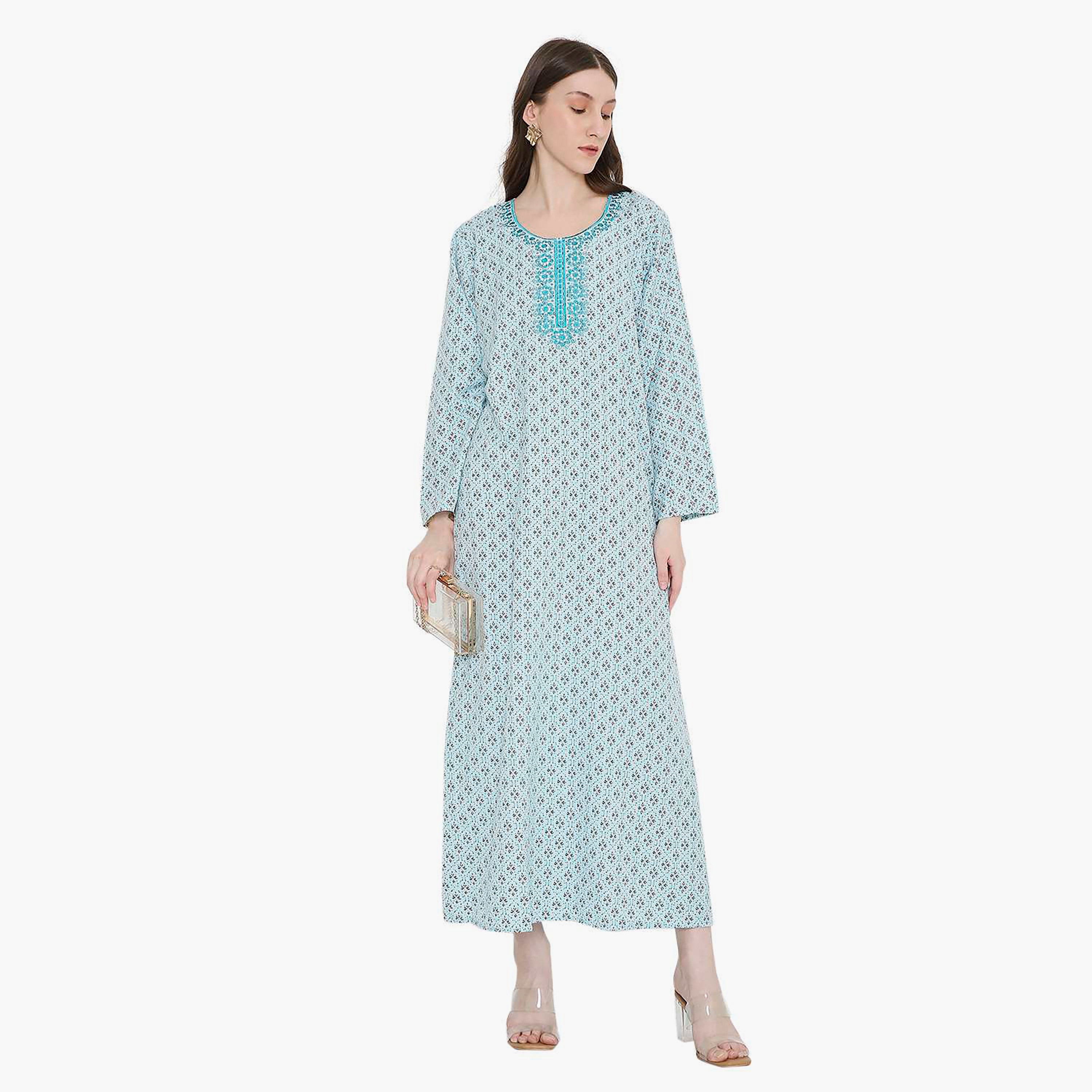 جلابية نسائية مطرزة و بنقشة هندسية من هانا أند سارة-women-arabicclothing-jalabiyas-image-1