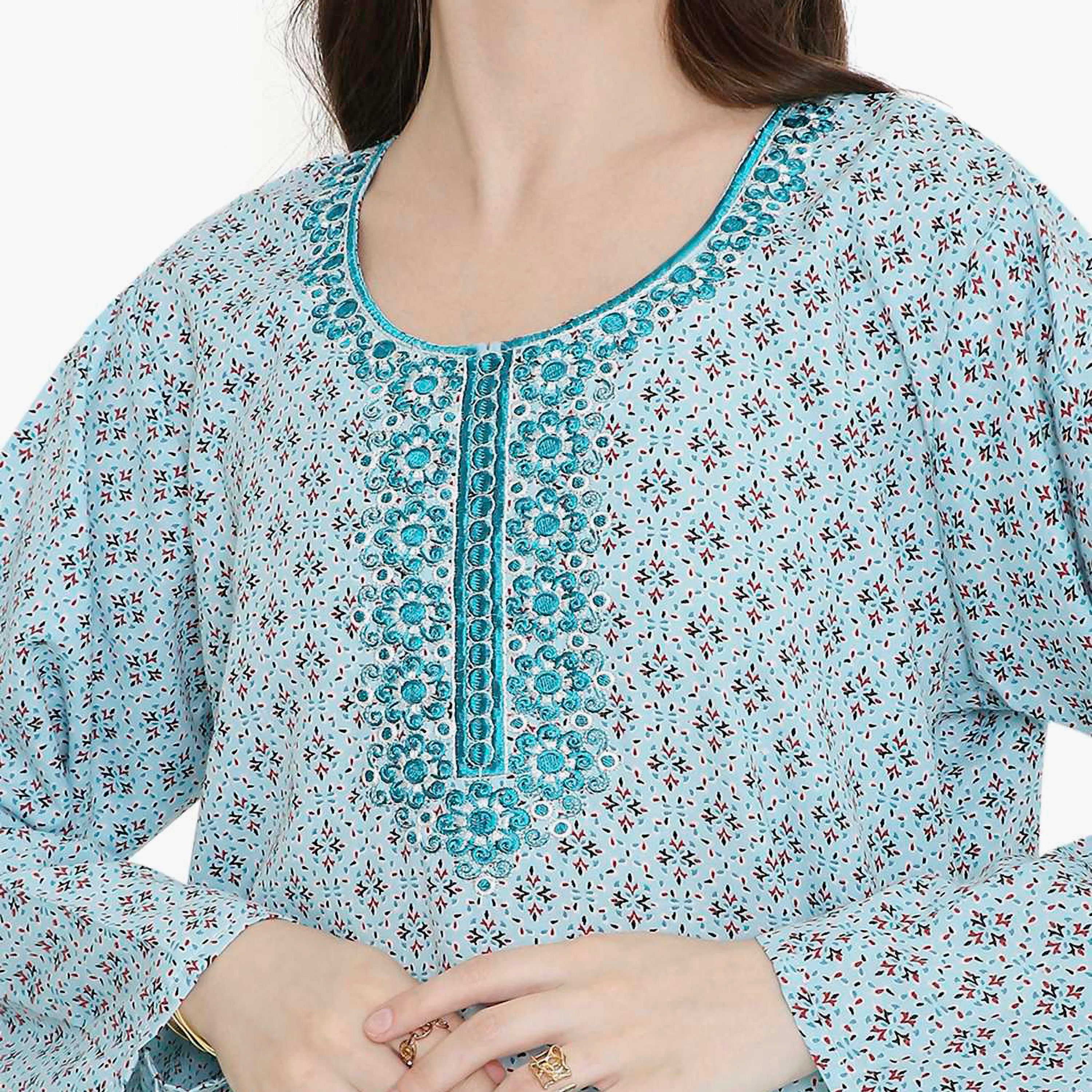 HanaandSara Geometric and Embroidered Women's Jalabiya-women-arabicclothing-jalabiyas-image-2