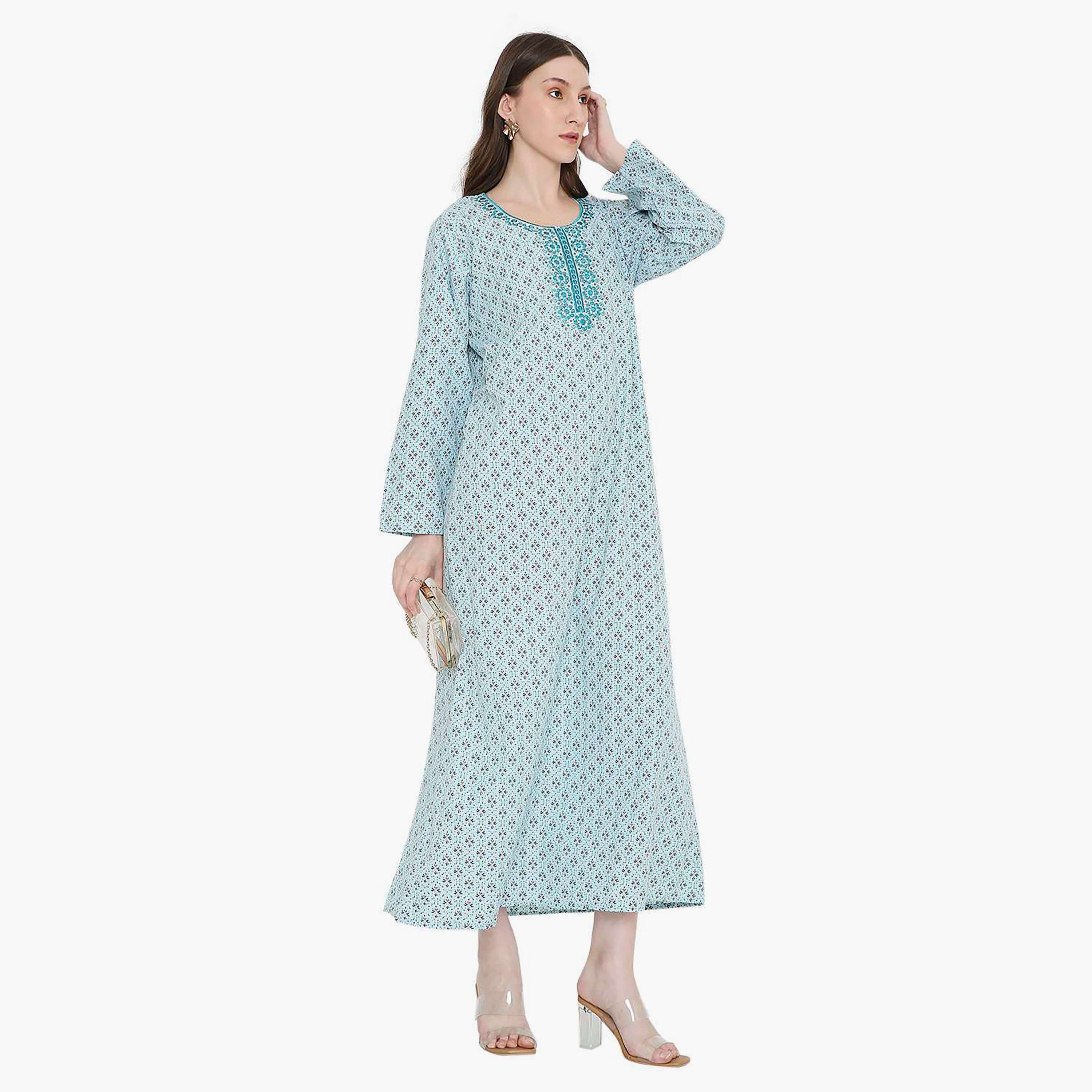 جلابية نسائية مطرزة و بنقشة هندسية من هانا أند سارة-women-arabicclothing-jalabiyas-image-4