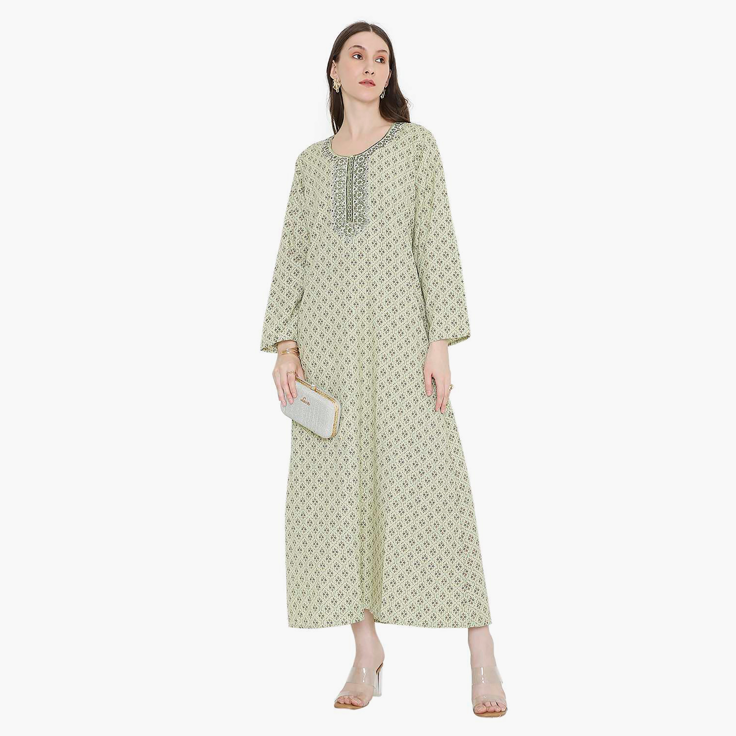 جلابية نسائية مطرزة و بنقشة هندسية من هانا أند سارة-women-arabicclothing-jalabiyas-image-6