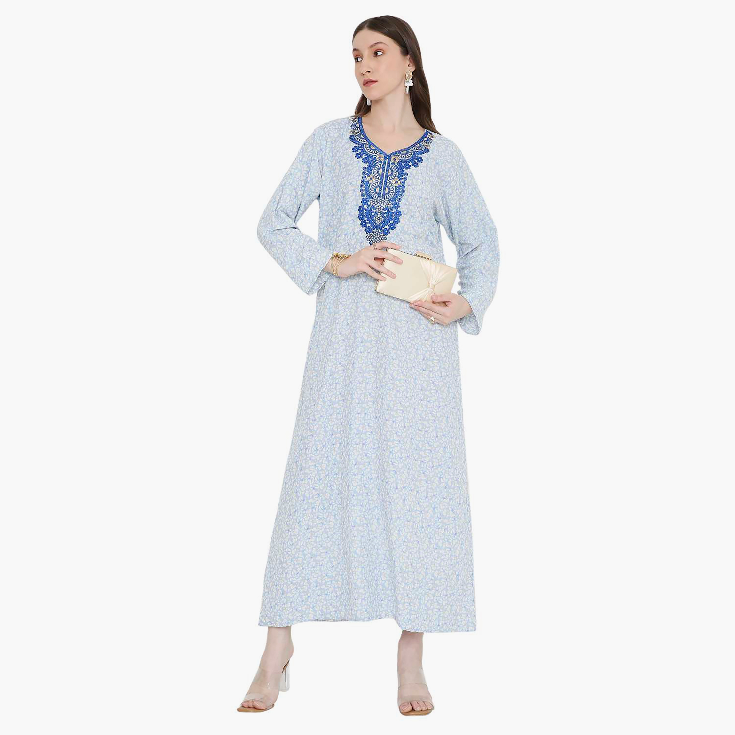جلابية نسائية مطرزة و بنقشة زهور من هانا أند سارة-women-arabicclothing-jalabiyas-image-1