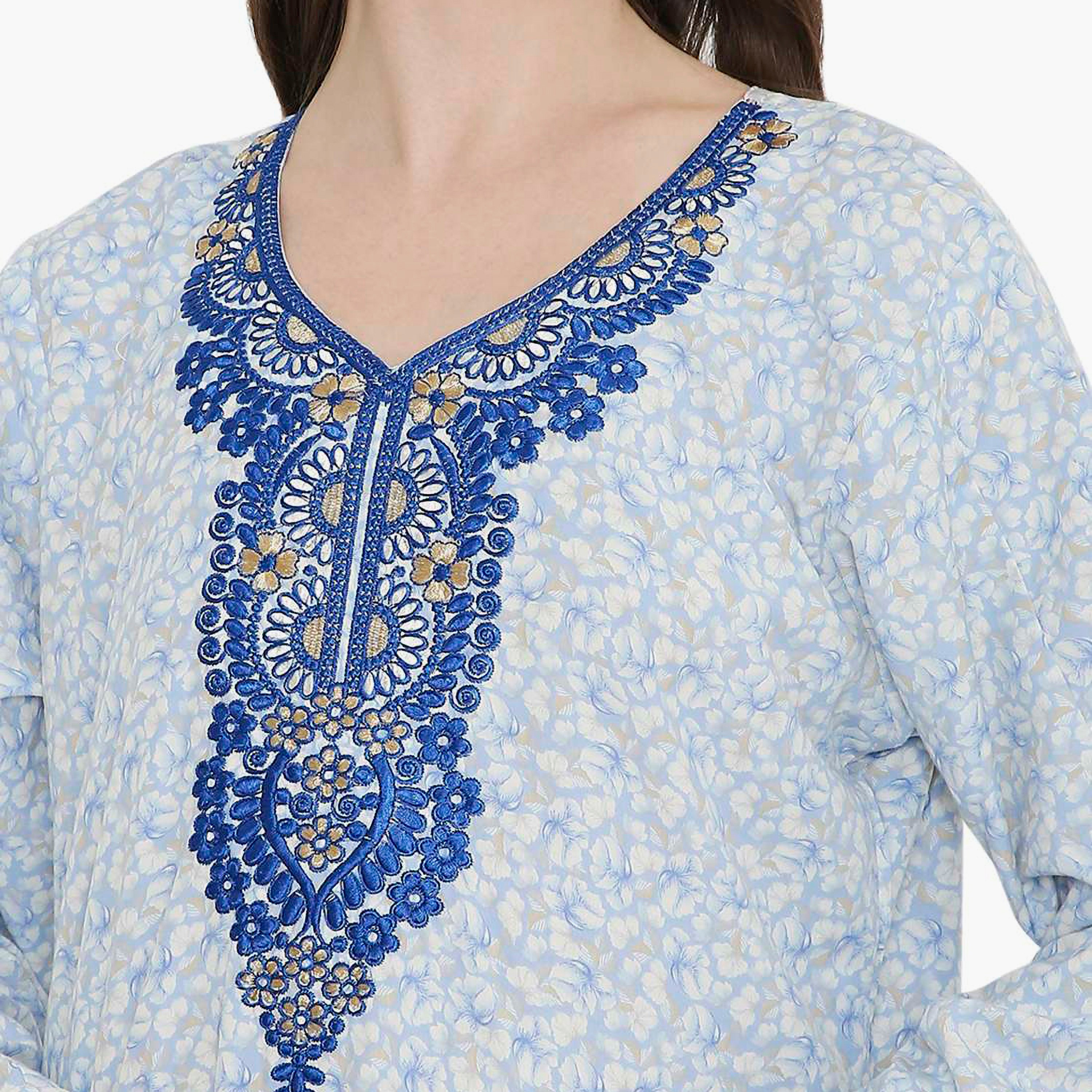 جلابية نسائية مطرزة و بنقشة زهور من هانا أند سارة-women-arabicclothing-jalabiyas-image-2