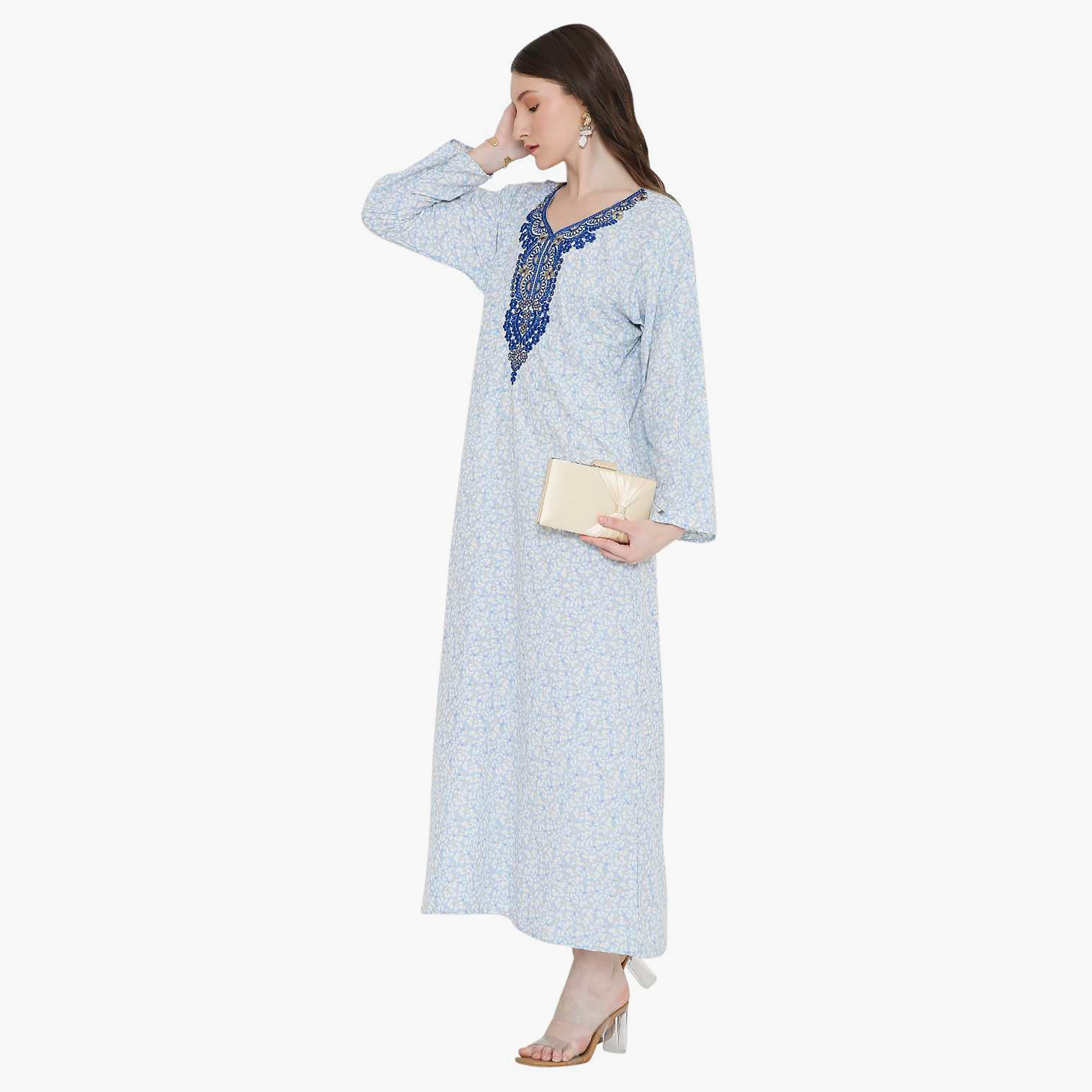 جلابية نسائية مطرزة و بنقشة زهور من هانا أند سارة-women-arabicclothing-jalabiyas-image-3