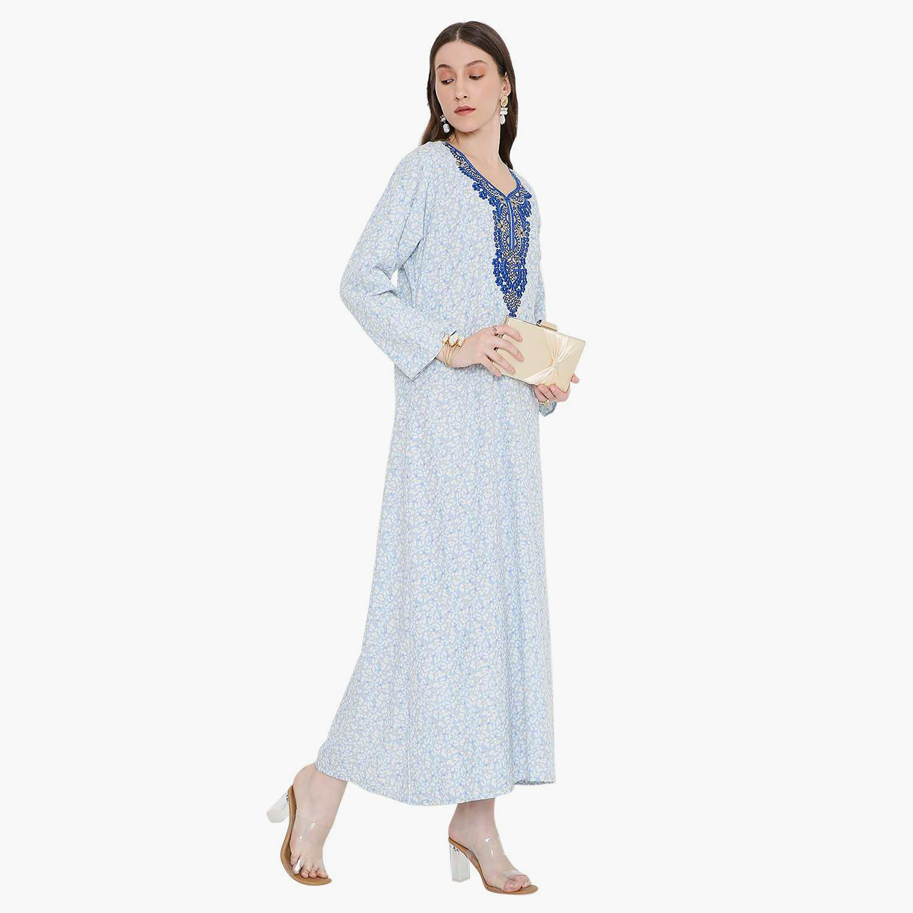 جلابية نسائية مطرزة و بنقشة زهور من هانا أند سارة-women-arabicclothing-jalabiyas-image-4