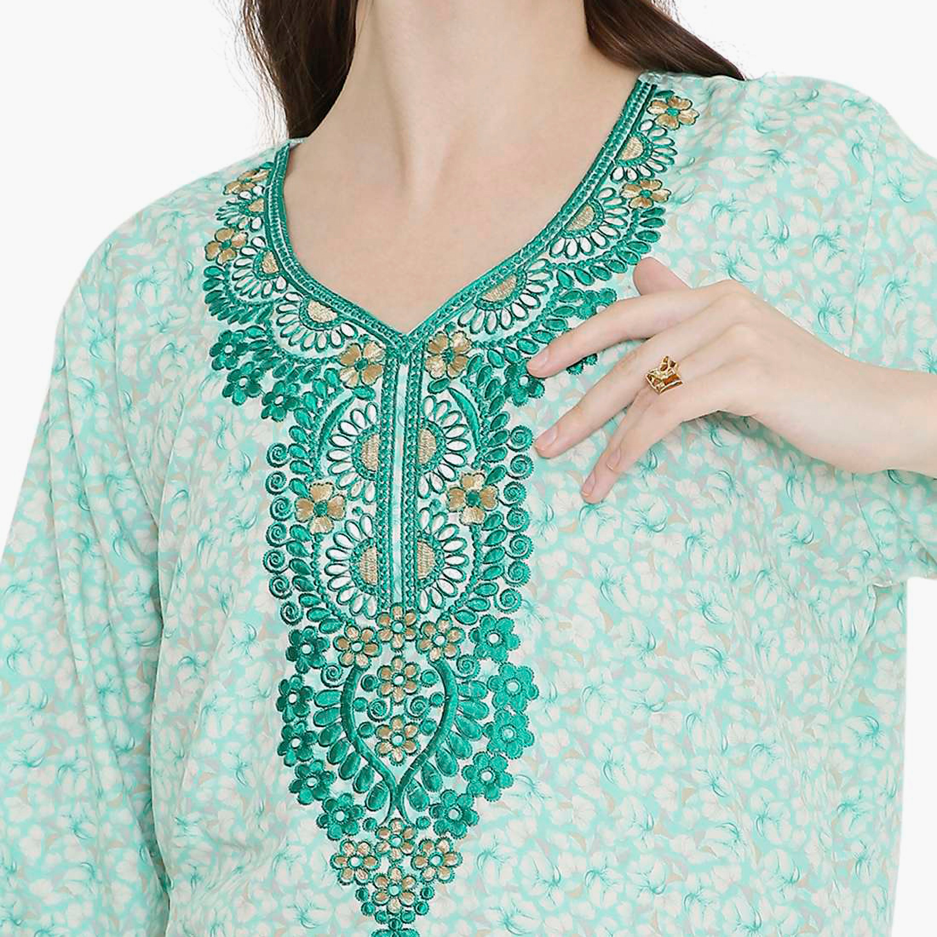 جلابية نسائية مطرزة و بنقشة زهور من هانا أند سارة-women-arabicclothing-jalabiyas-image-7