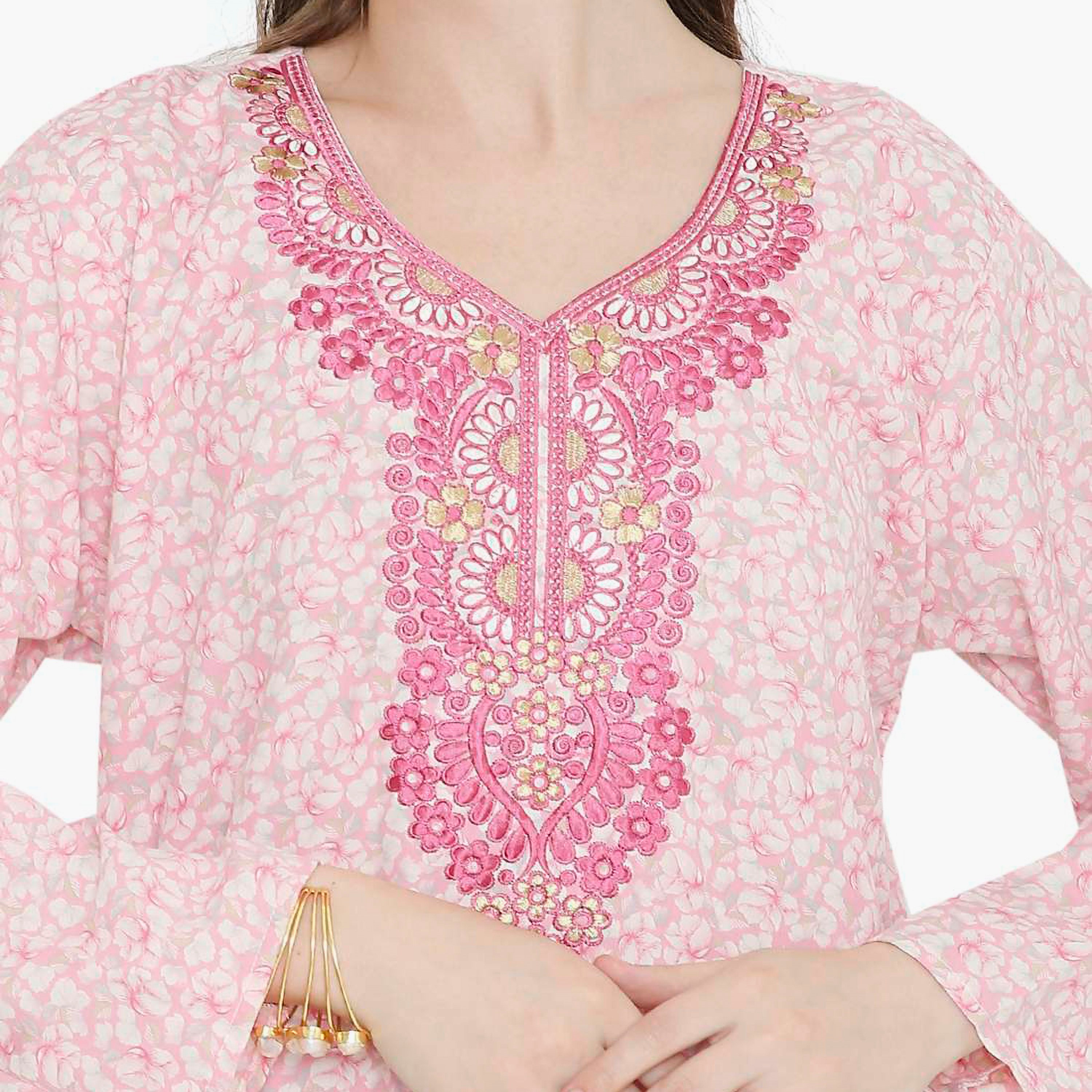 جلابية نسائية مطرزة و بنقشة زهور من هانا أند سارة-women-arabicclothing-jalabiyas-image-12