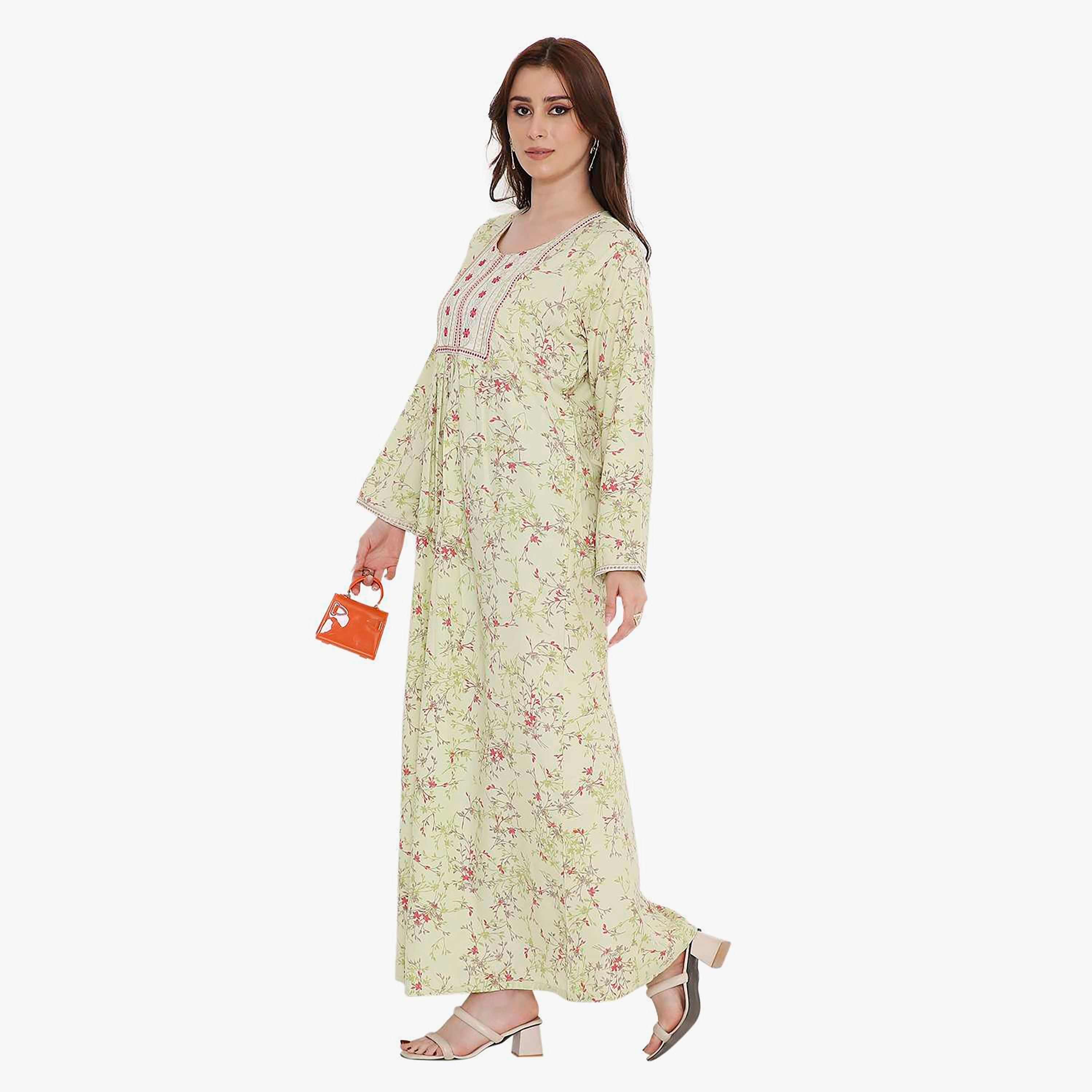 HanaandSara Floral Print and Embroidered Yoke Women's Jalabiya-women-arabicclothing-jalabiyas-image-8