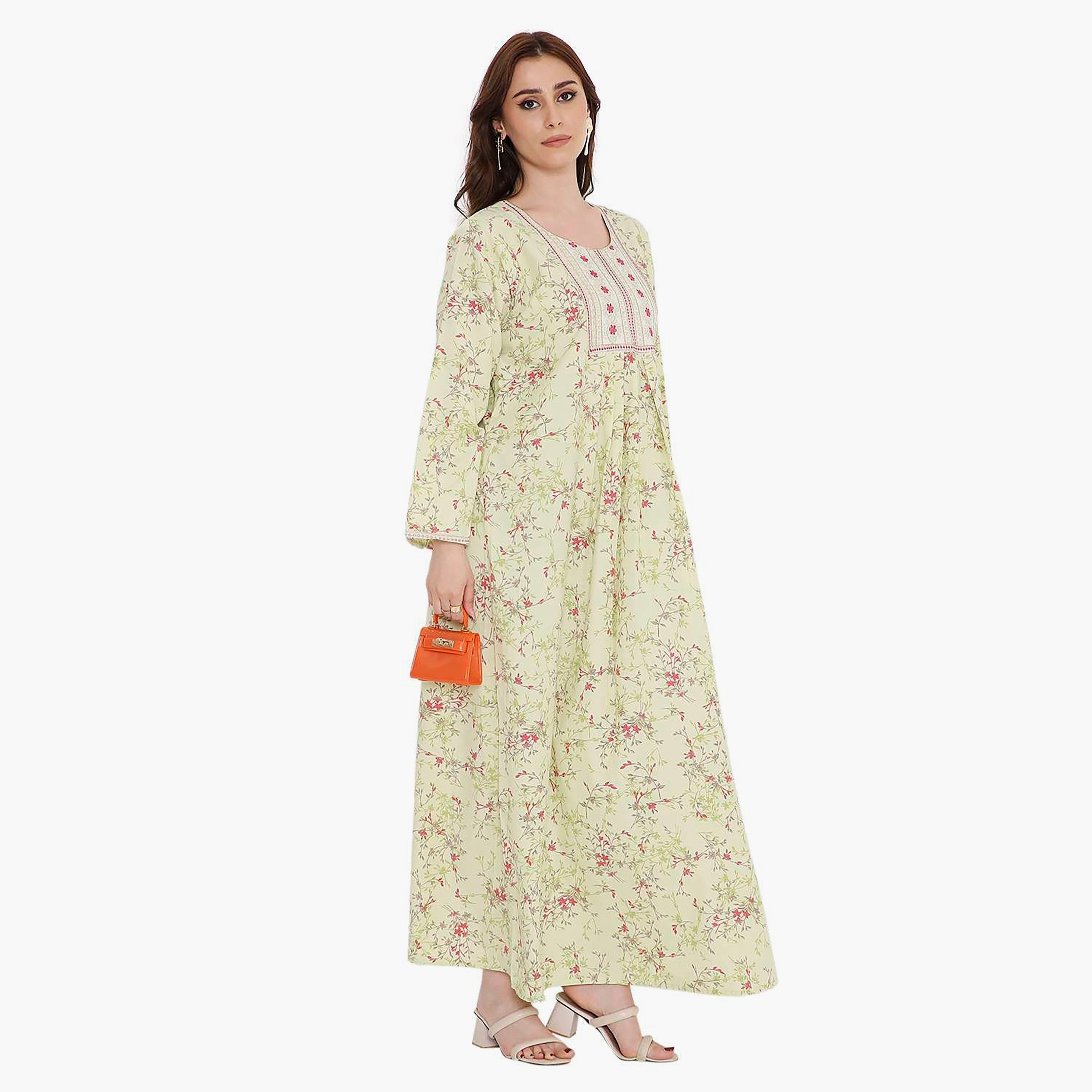 HanaandSara Floral Print and Embroidered Yoke Women's Jalabiya-women-arabicclothing-jalabiyas-image-9