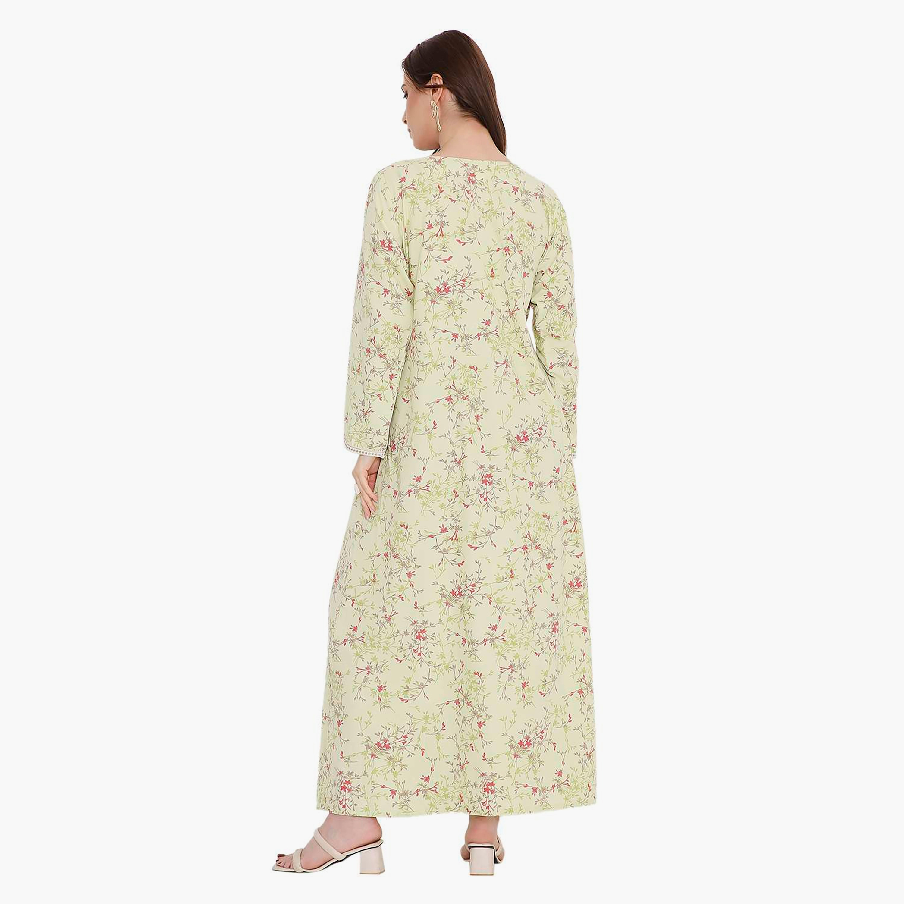 HanaandSara Floral Print and Embroidered Yoke Women's Jalabiya-women-arabicclothing-jalabiyas-image-10